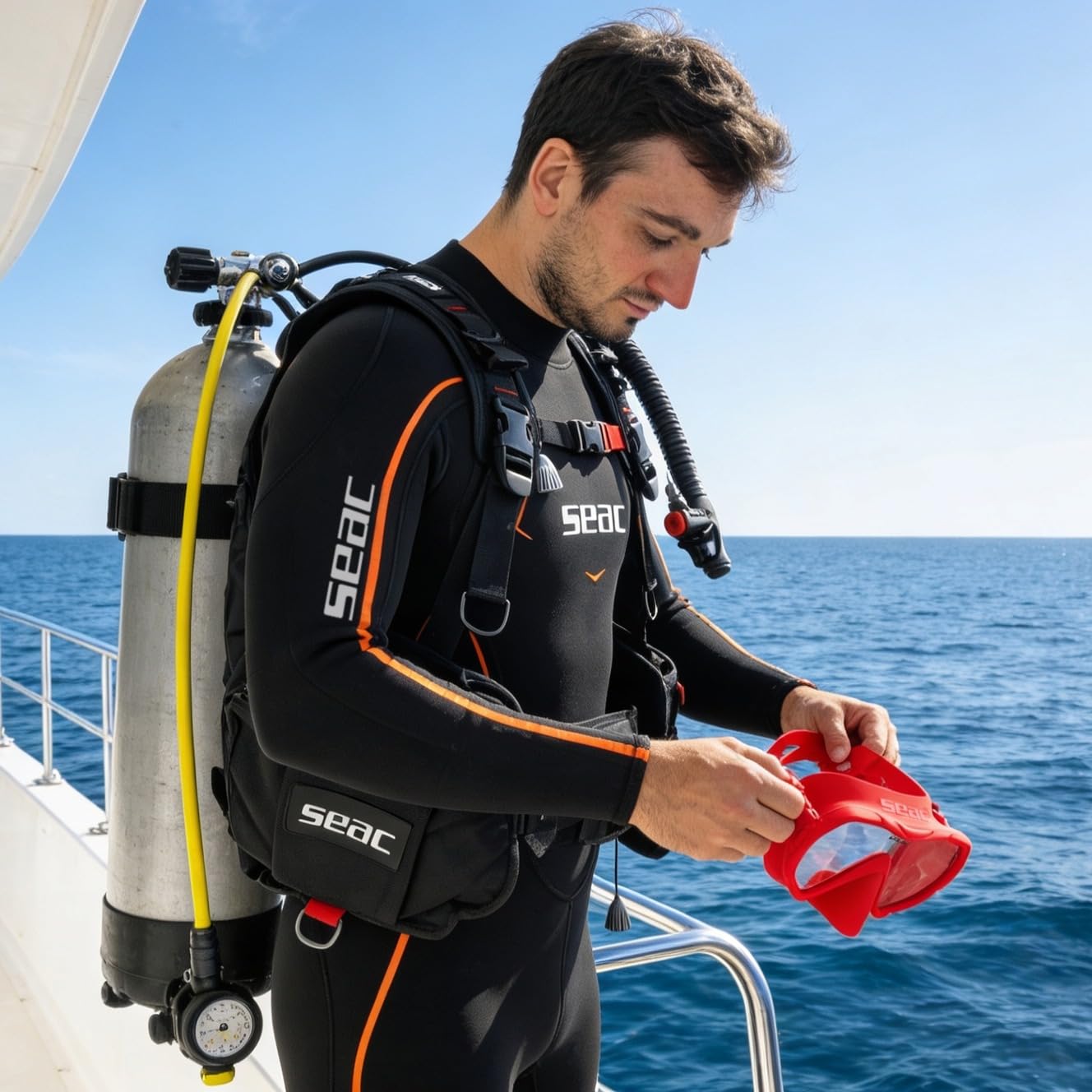SEAC X-Frame - Rahmenlose Silikon-Tauchmaske mit einzelner gehärteter Glaslinse | Klare Sicht und Stabilität unter Wasser, geringes Volumen | Zum Tauchen und Schnorcheln - Made in Italy
