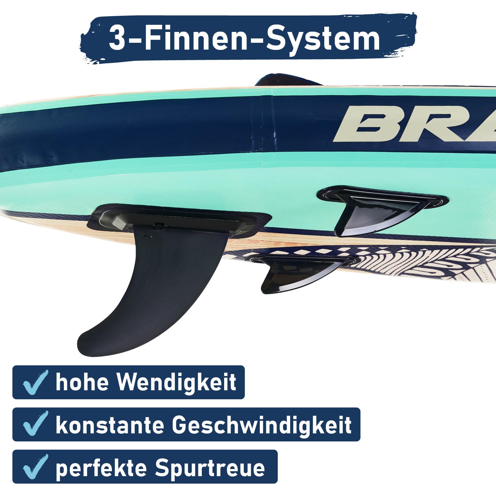 BRAST SUP Board Shark | Aufblasbares Stand up Paddle Set | 320x81x15cm | 8 Designs | 5 Jahre Garantie | inkl. Sonderzubehör | 2in1 Paddel Kajak-Sitz Action-Cam-Halterung Fußschlaufe Pumpe Rucksack