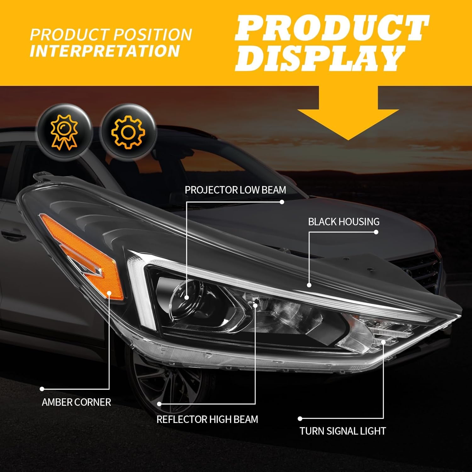 Halogen Right Headlight Assembly W/DRL Comptible with Tucson SE SEL GLS Essential Limited Luxury Preferred Sport Ultimate Value Edition 2019-2021 Passenger Side 92102D3650