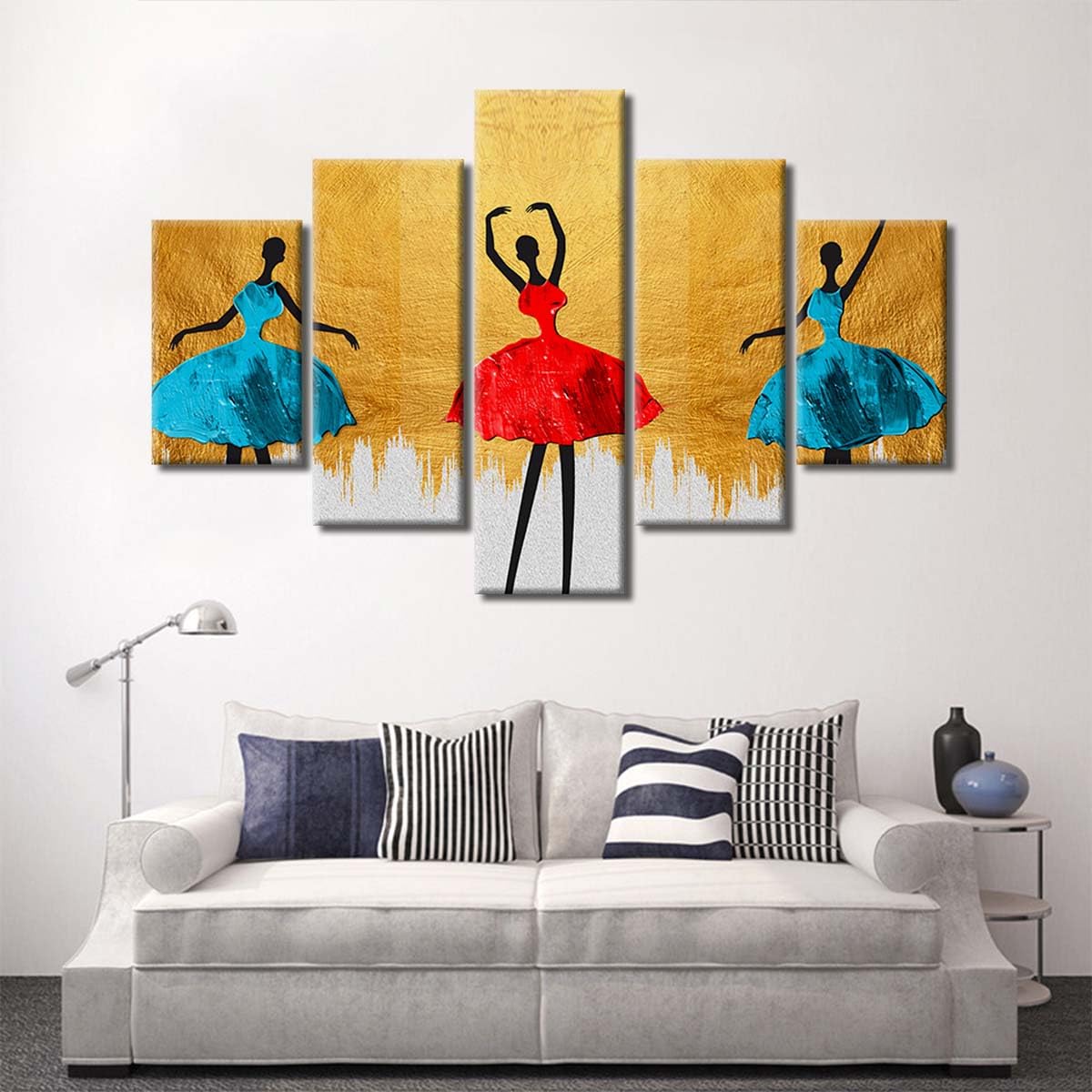 BPA® The African Zwan Dance, Canvas Wall Art, Multicolour, Canvas, 5 Pieces, 2X20X40-2X20X60-20X80 Cm