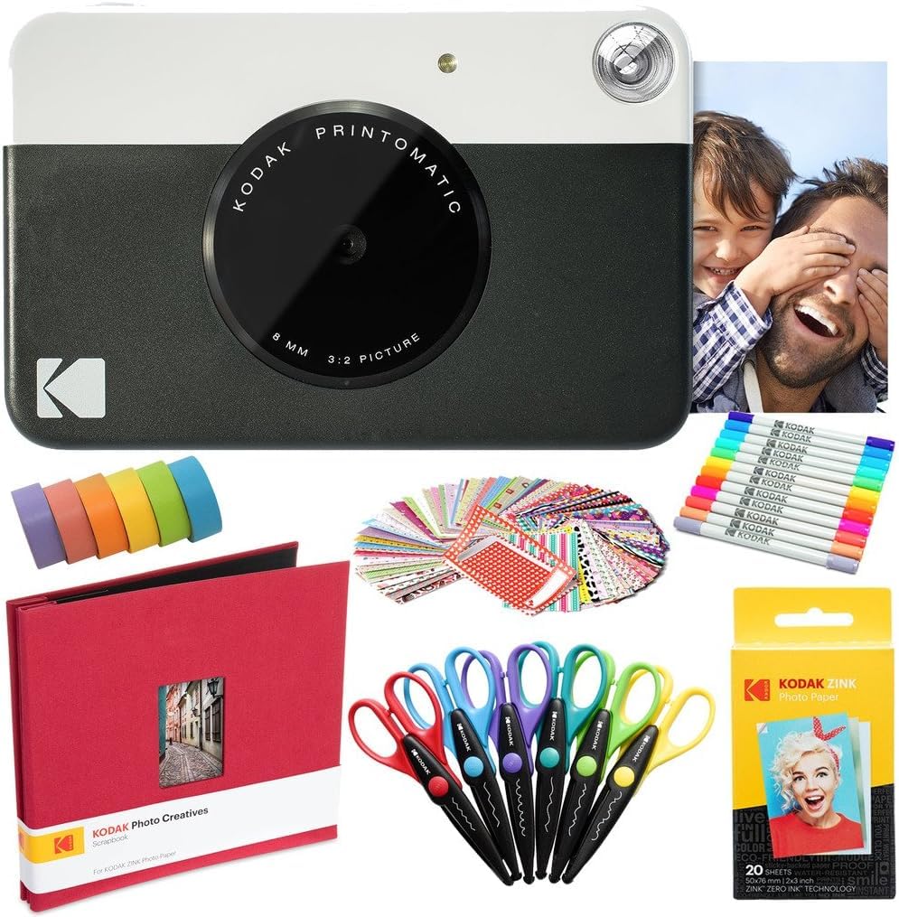 KODAK Printomatic Appareil Photo instantané (Noir) Lot d'art + Papier Photo Zink (20 Feuilles) et Plus