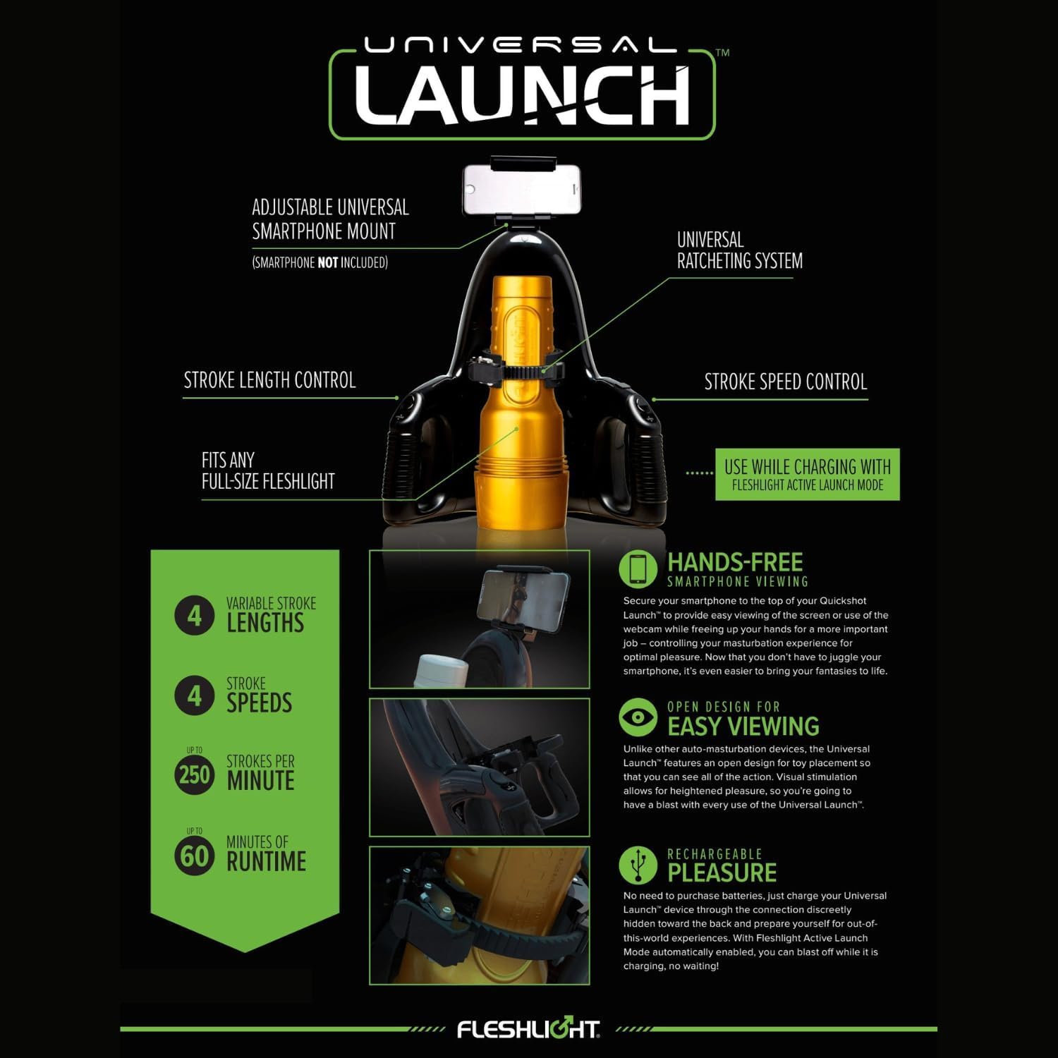 Fleshlight - Universal Launch - Soporte para Masturbador Masculino - Experiencia Automatizada para Juguetes Sexuales Fleshlight - con Soporte para Móvil - Placer Intenso