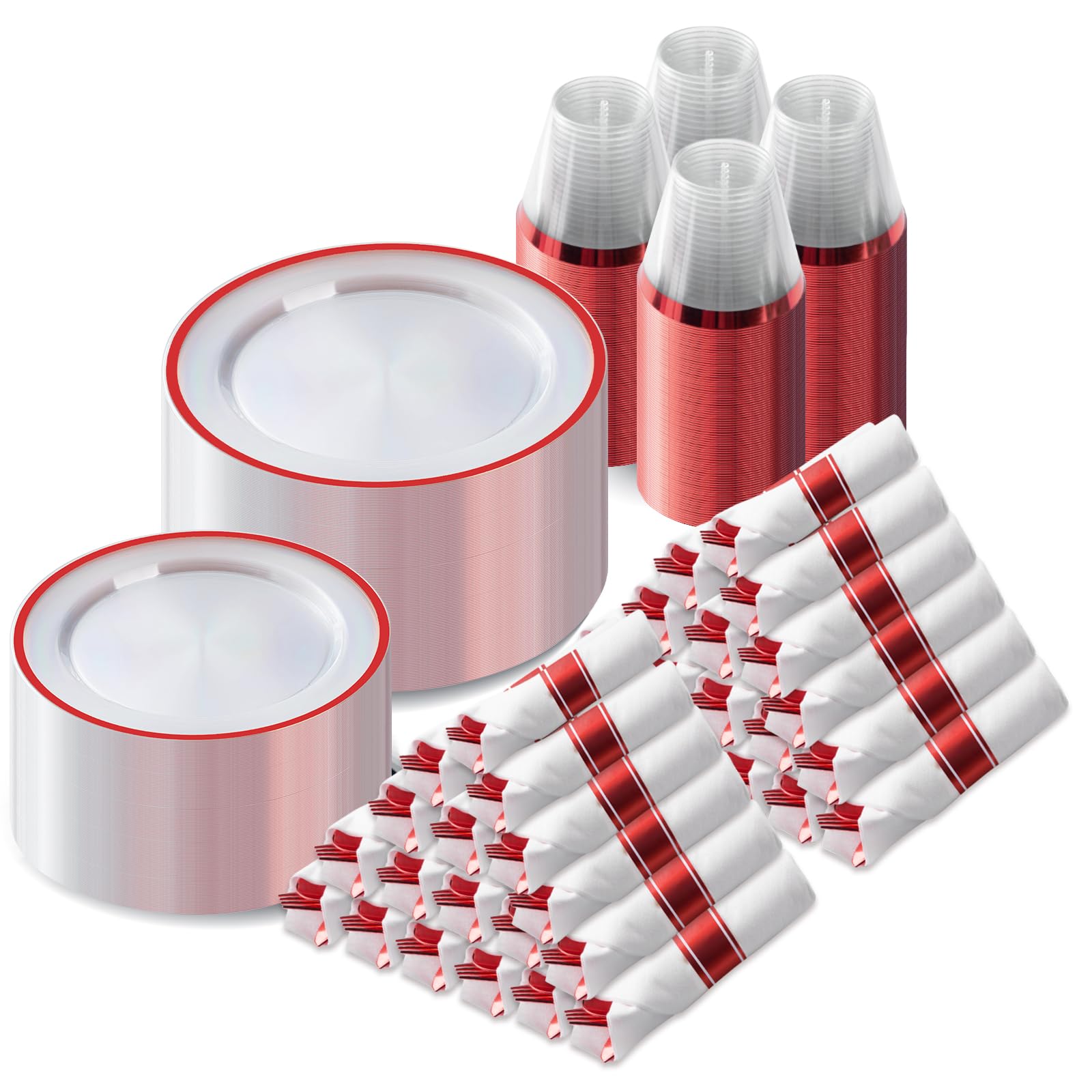350 Piece Red Plastic Dinnerware Set - Party Supplies -10