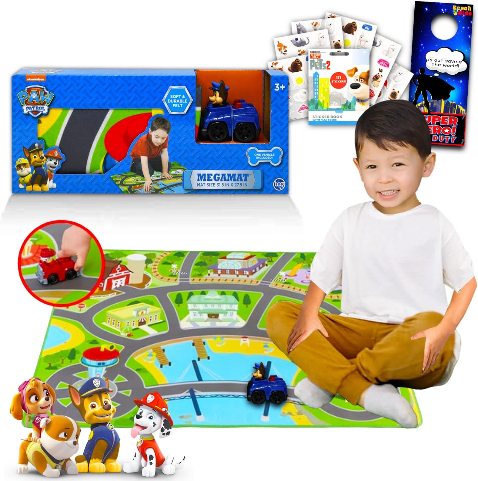 Paw Patrol Mega Mat with Vehicle Set for Kids - Bundle with Paw Patrol Playmat with Vehicle, Stickers and More (Paw Patrol Play Mats)