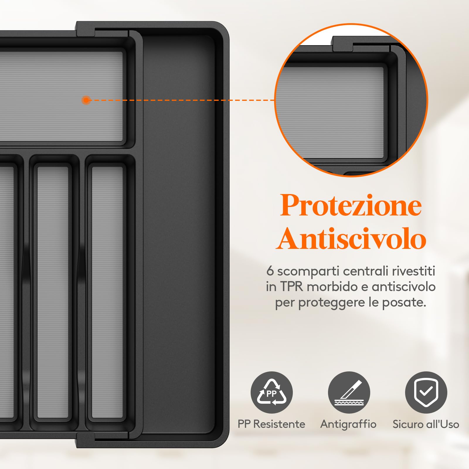 Lifewit Portaposate da Cassetto Espandibile, Larghezza 33-57 cm, Organizer Utensili per Cucina Salvaspazio, Accessori Cucina per Cucchiai, Forchette, Profondità 42,4 cm, con TPR Antiscivolo, Nero