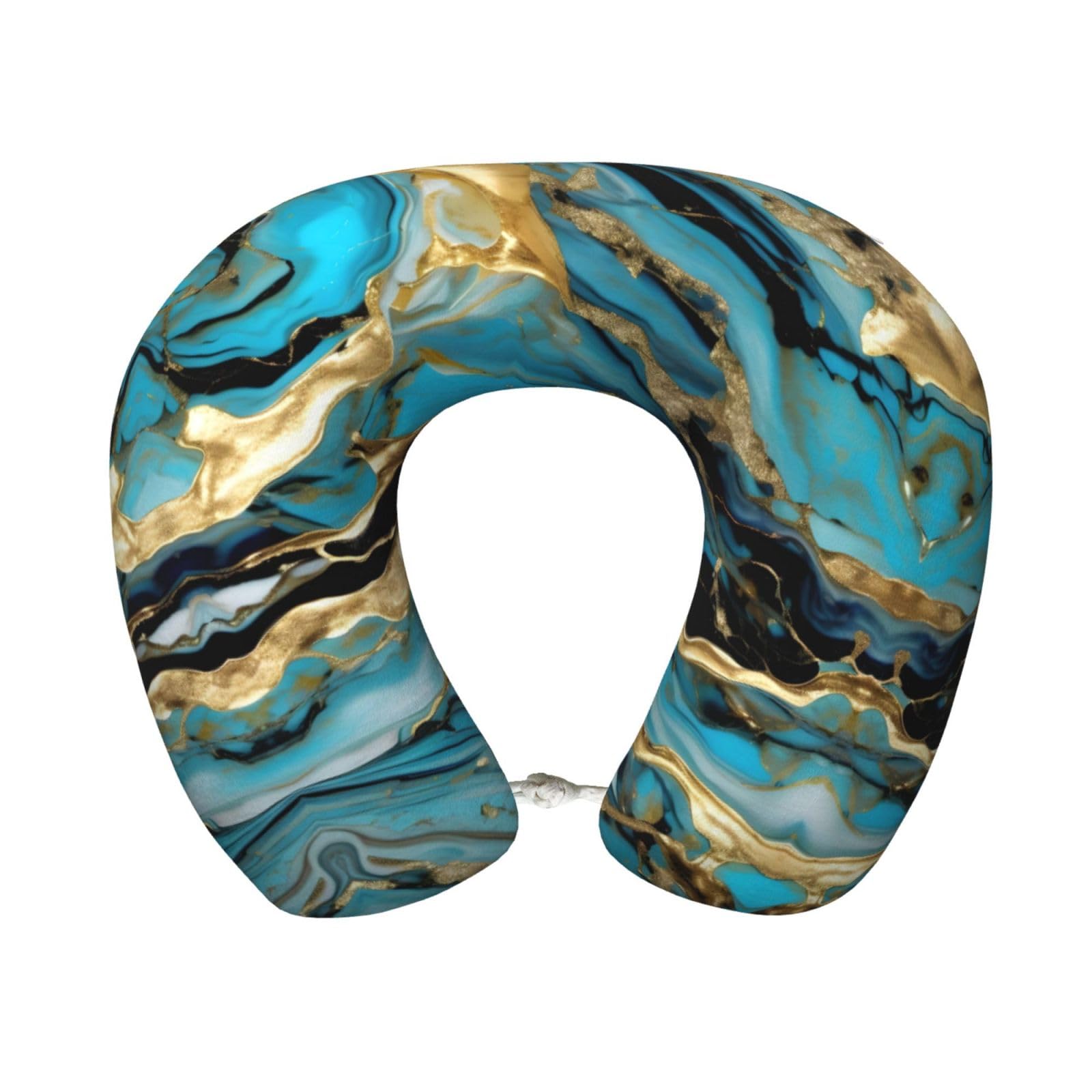 peiyeety Turquoise Blue Gold Marble Print Custom U-Shaped Pillow,Memory Foam Cervical Neck Travel Pillow,for Home,Camping,Travelling