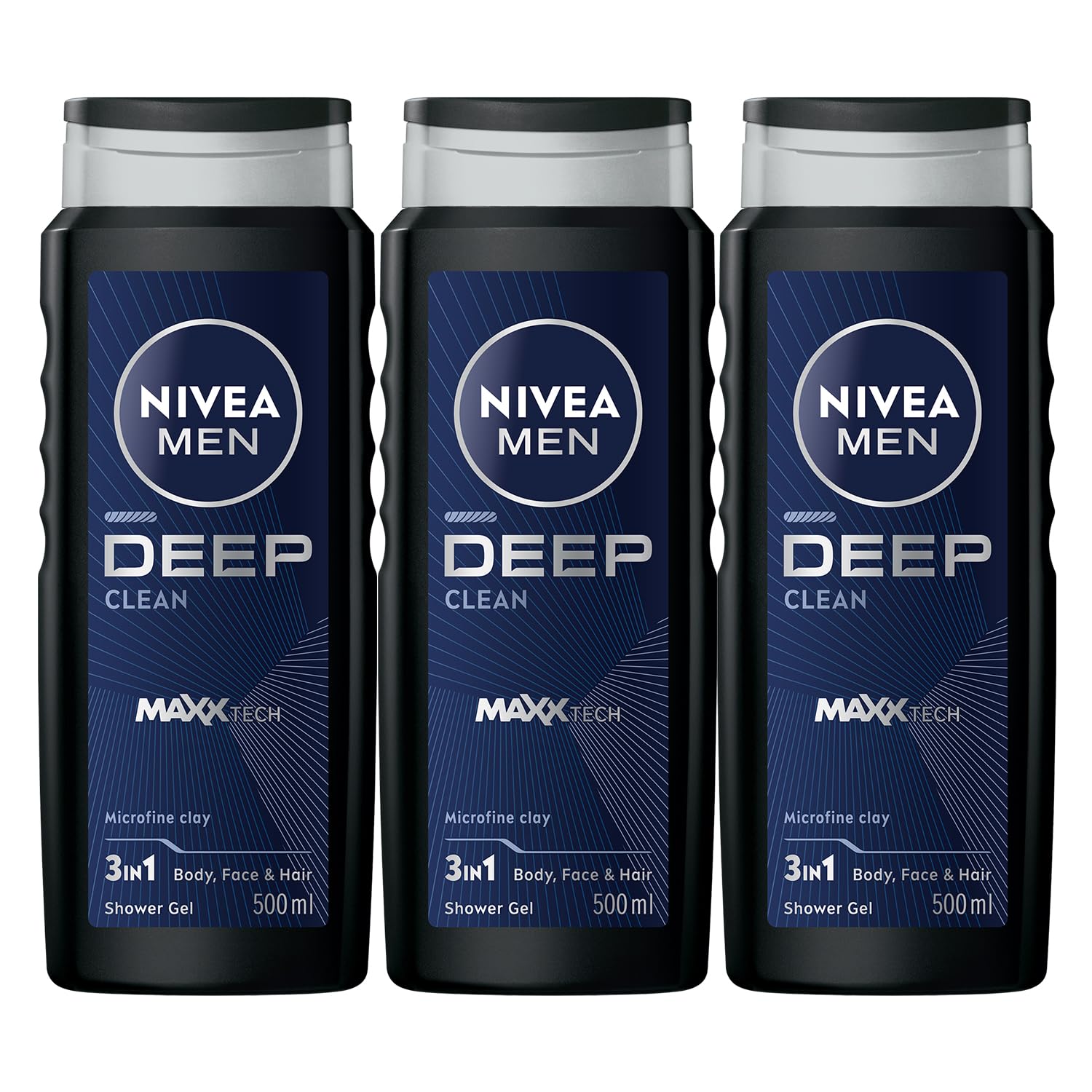 Nivea MEN Erkek Deep Dimension Banyo ve Duş Jeli 500ml, 3'ü1 Arada Komple Bakım, Vücut Saç Yüz