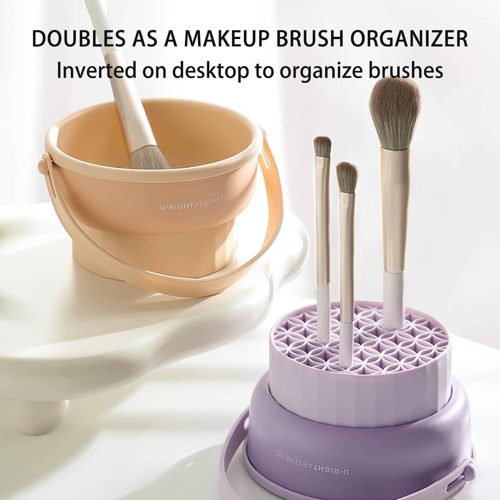 Veki 3 en 1 Tapis de Nettoyage Pinceaux Maquillage, Nettoyant pour Pinceaux Cosmétique en Silicone, Nettoyage de Brosse de Maquillage pour Nettoyant Séchage et Ranger (Violet)