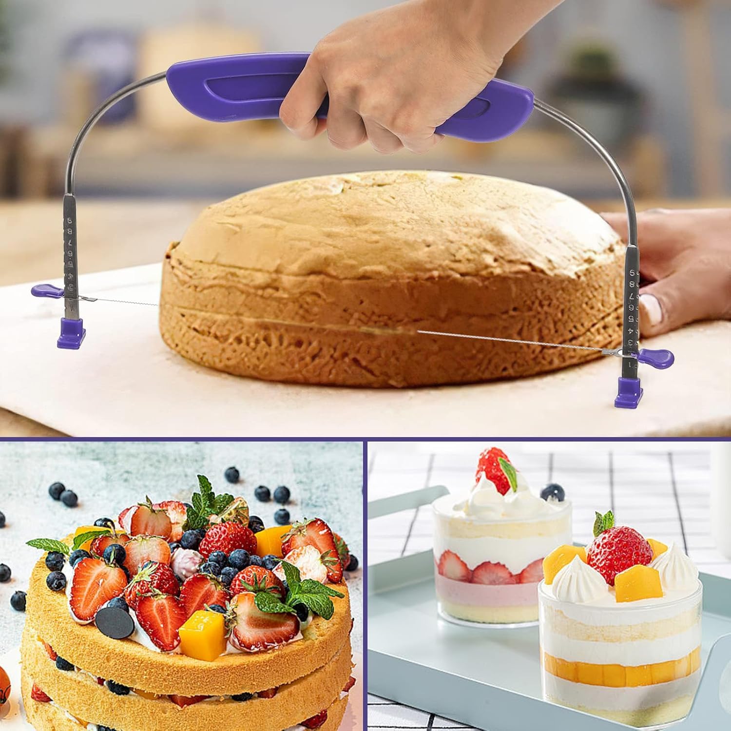 Coupe-Gâteau,Trancheuse à Gâteau Réglable,Niveleur De Gâteau,Couteau à Gâteau à Bord Dentelé,Outils De Matelassage De Gâteau pour des Couches de Gâteau Uniformes