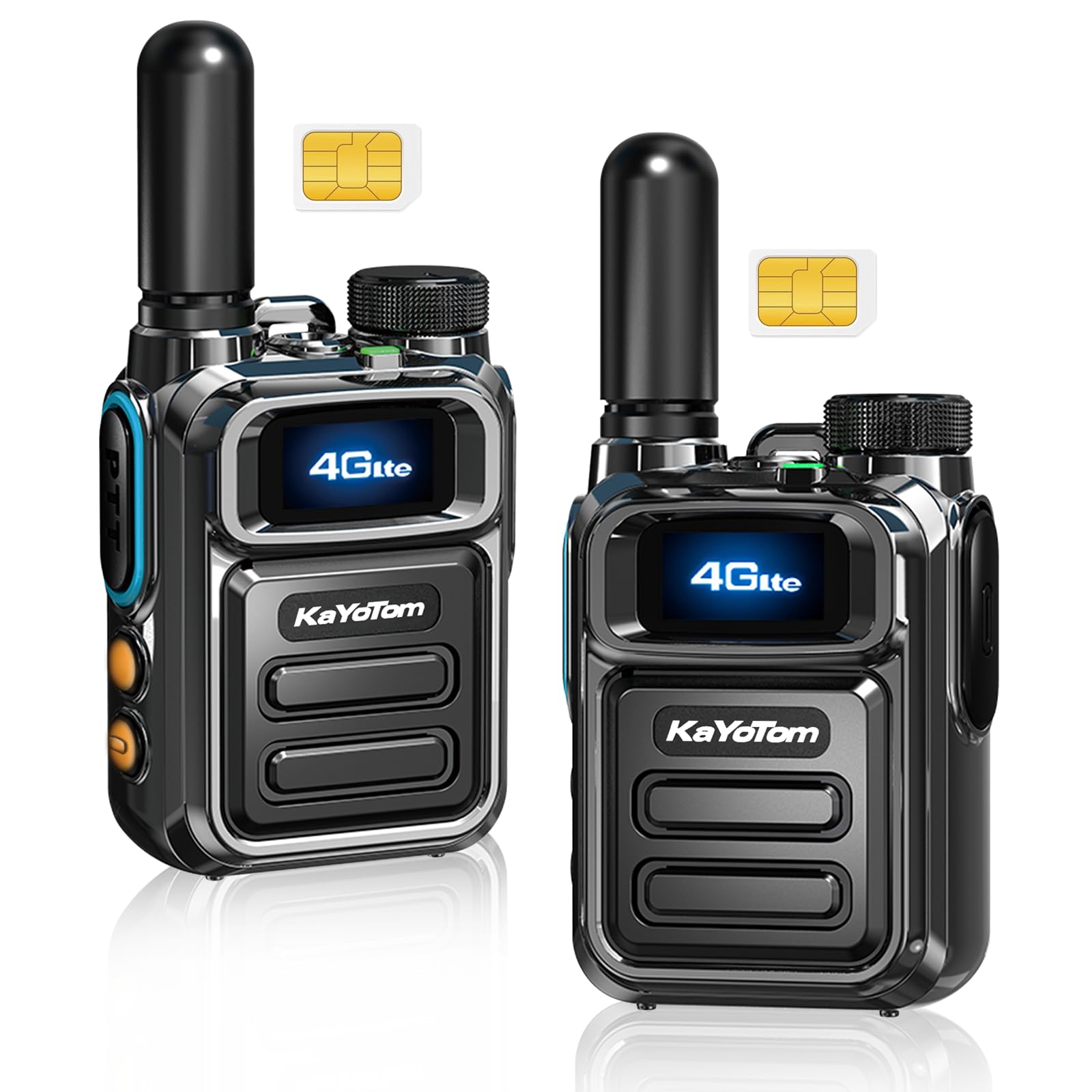 KAYOTOM Global Walkie Talkies Unlimited Range POC 4G Nationwide Long Distance 5000 Miles PTT Push-to-Talk Over Cellular Handheld Long Range Two Way Radio for Team Management (2PCS with SIM)
