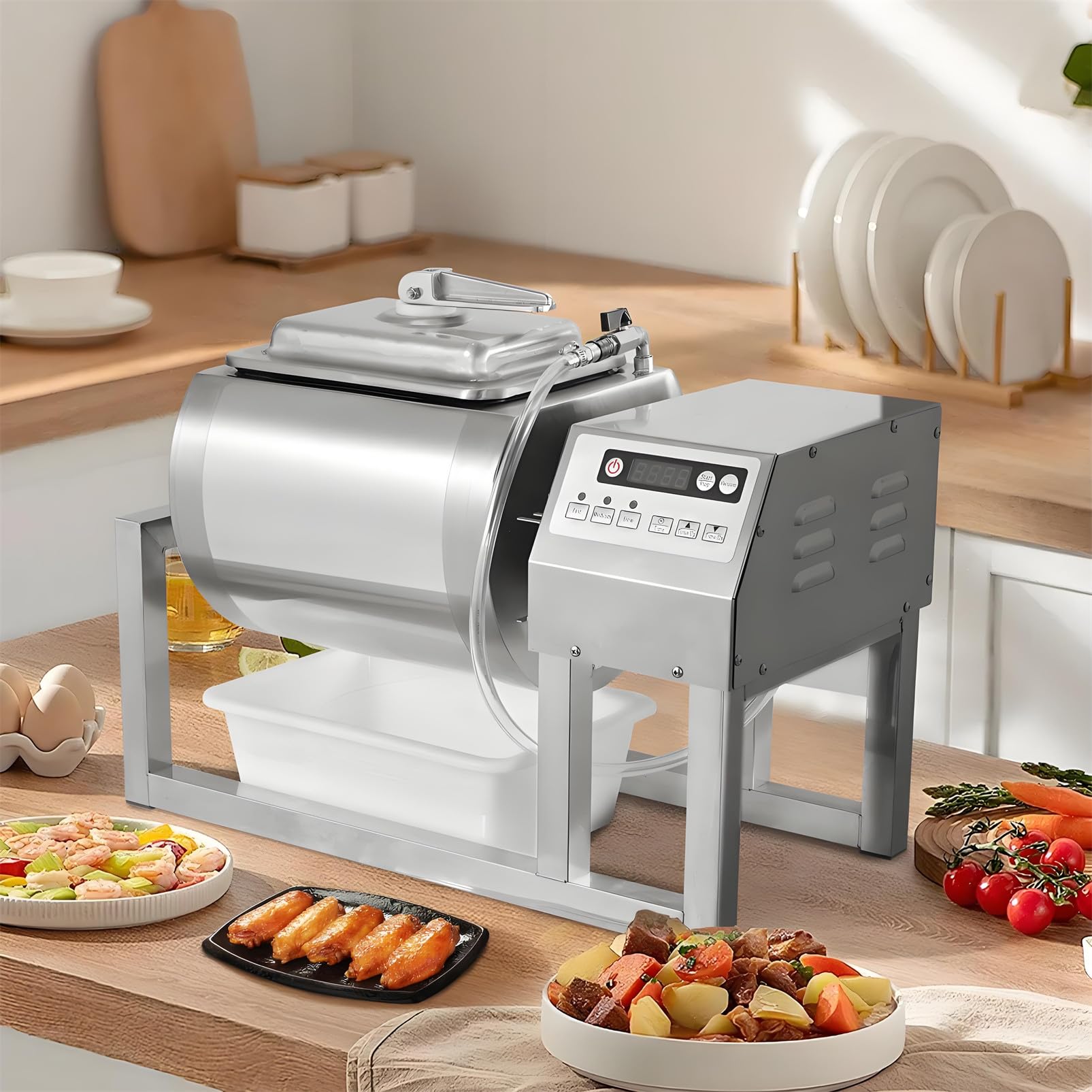 Vaso de vacío comercial, máquina de marinar automática con control de 3 velocidades y temporizador, ideal para aves de corral, mariscos y verduras