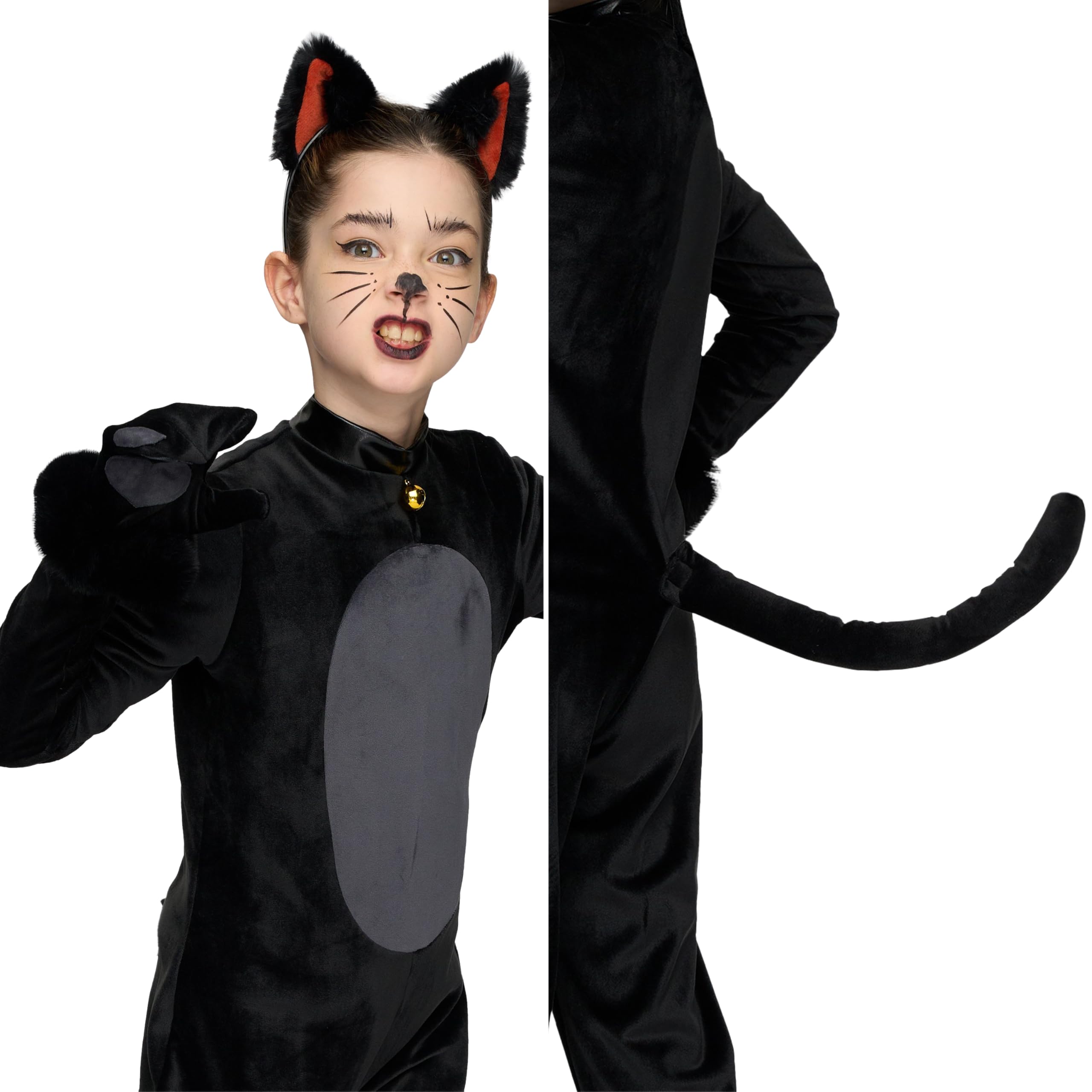Spooktacular Creations Black Cat Costume for Girls Fitted Plush Outfit - Image 3