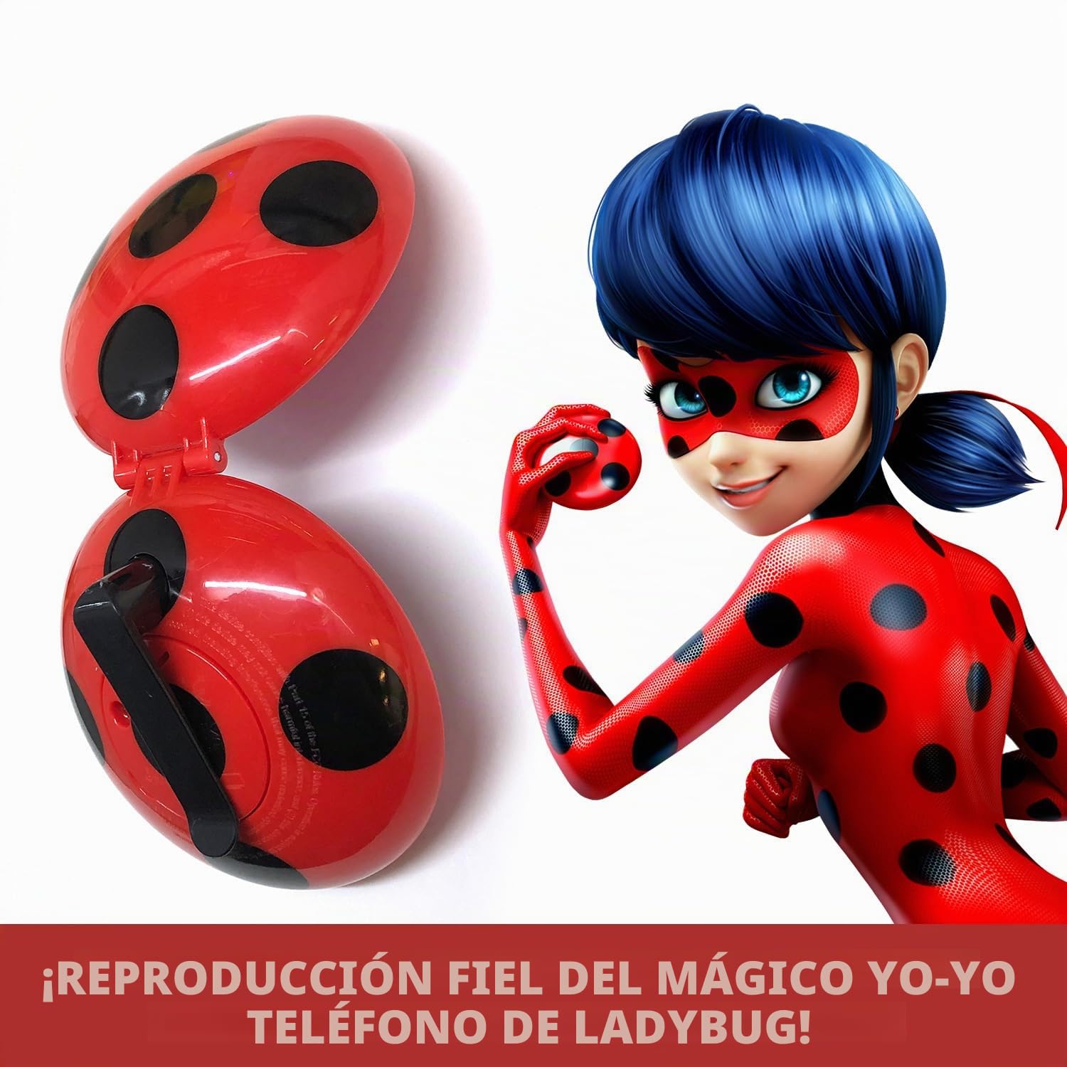 Bandai - Miraculous Ladybug - teléfono mágico - para disfrazarse de mariquita o accesorio de juego de rol - juguete con efectos de sonido y luz - Habla alemán - P506293
