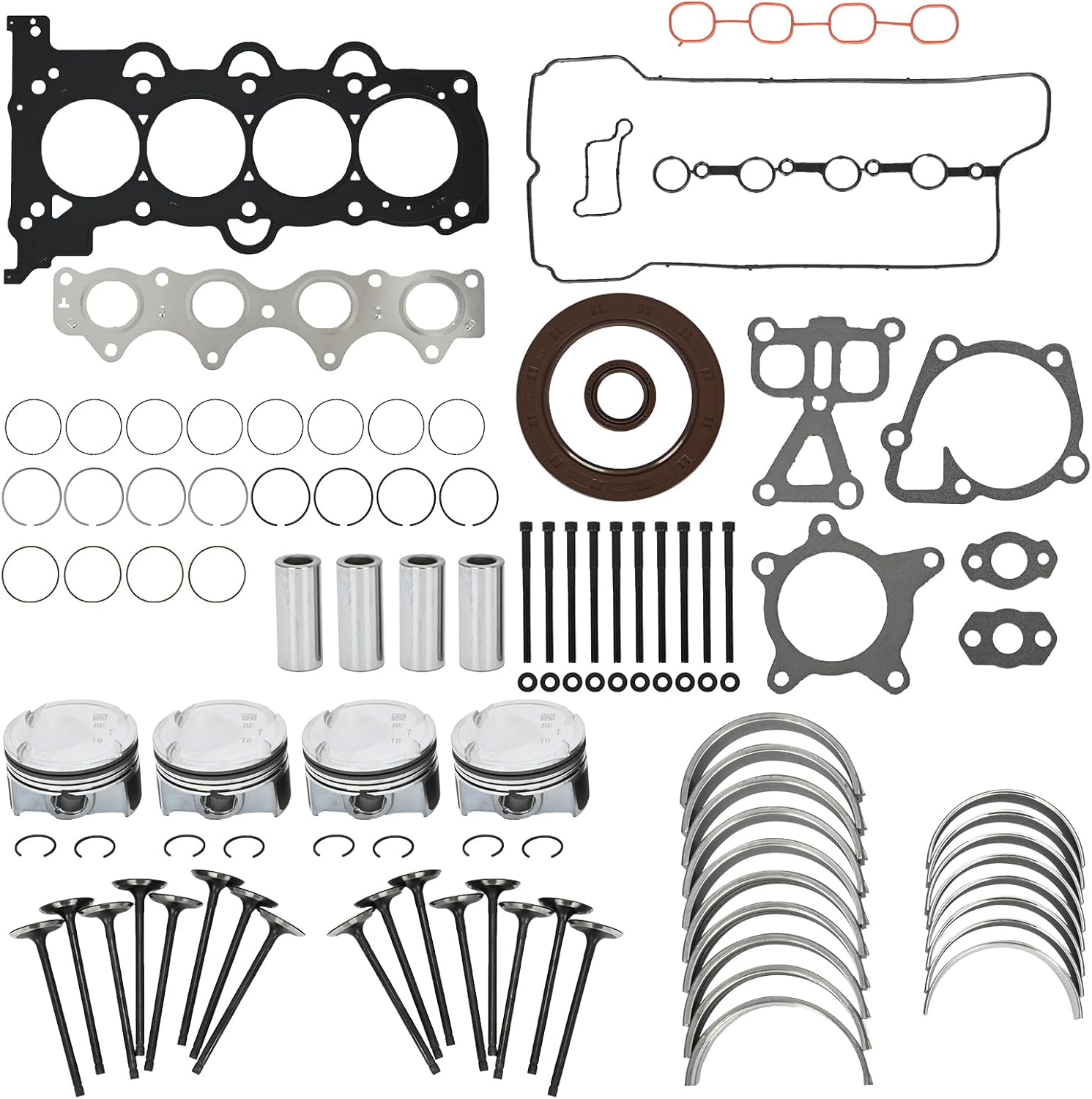 Engine Overhaul Rebuild Kit for 2012-2017 Hyundai Accent/Kia Rio/Soul 1.6L - Includes Gaskets, Pistons, Bearings, Valves, Timing Chain - OE# HB320, 23041-2B600, 23060-2B002