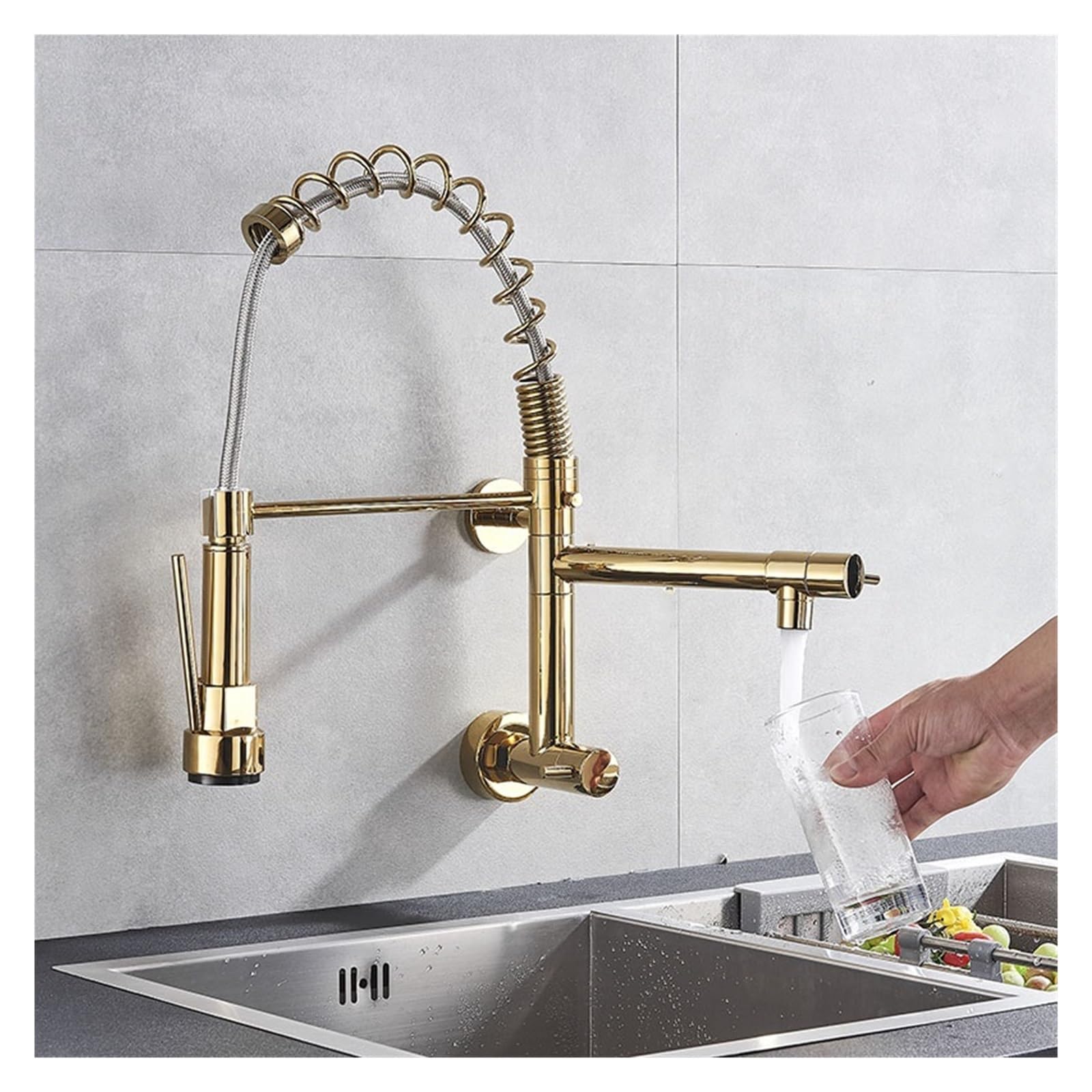 Robinet de cuisine extractible mural or d'eau froide, mitigeur rotatif 360 degrés