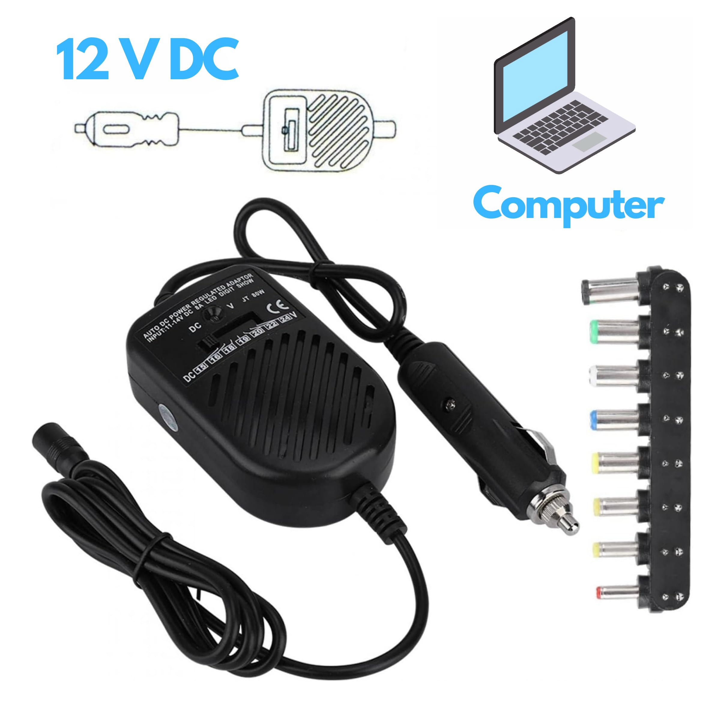 Auto – Auto – Alimentatore di rete – 80 W – 8 adattatori – Universale – per computer portatile – Notebook – UVM – Adattatore – spina –