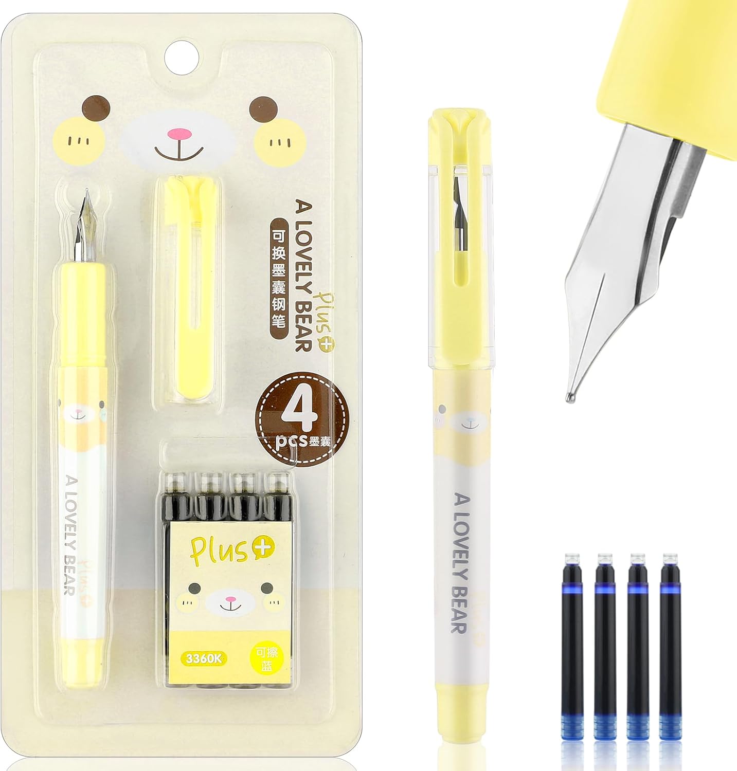 Amabro penna stilografica bambini con 4 sacchetti di inchiostro blu, simpatica penna stilografica con convertitore di inchiostro, penna stilografica per scrittura liscia Amabro penna stilografica bambini con 4 sacchetti di inchiostro blu, simpatica penna stilografica con convertitore di inchiostro, penna stilografica per scrittura liscia