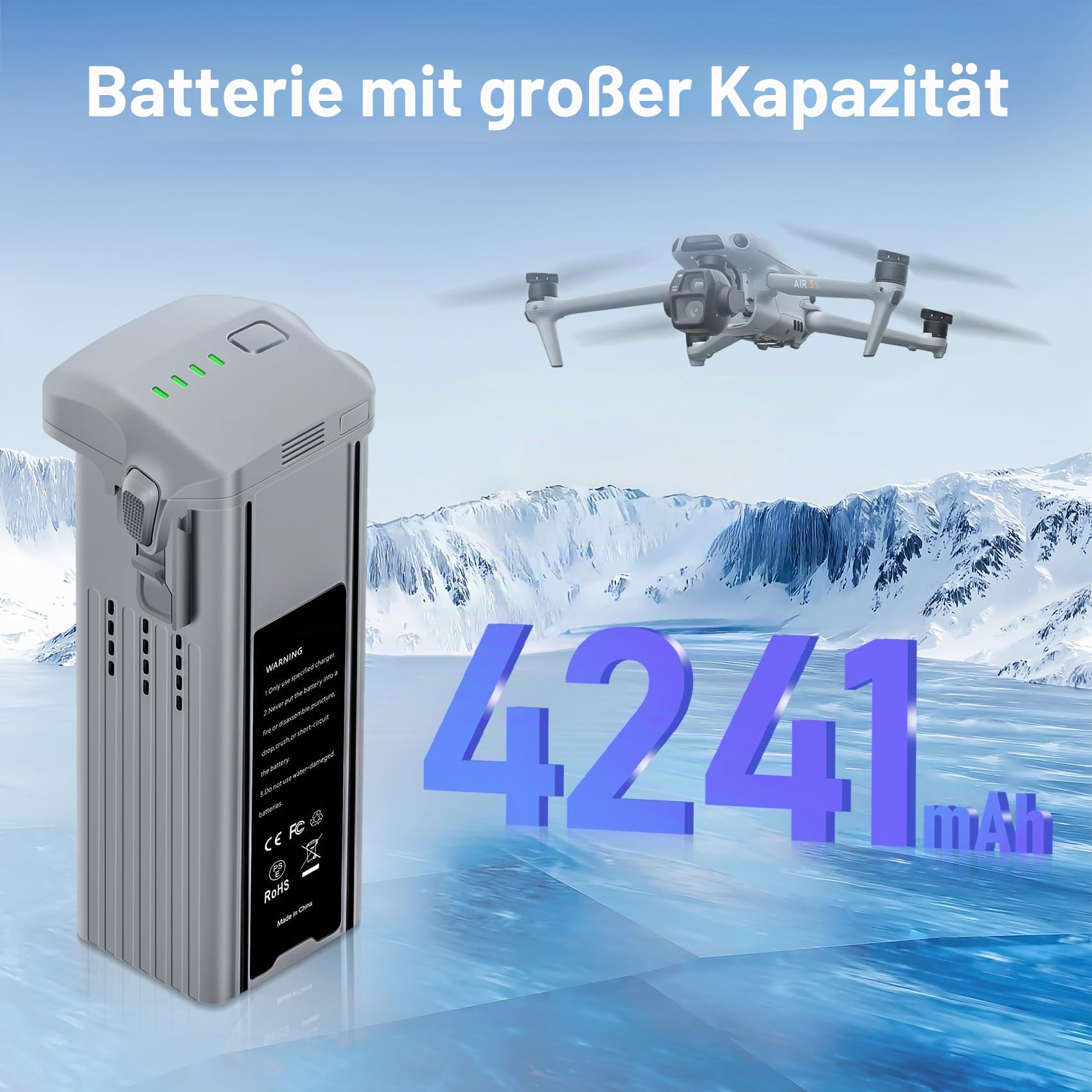 Air 3 Intelligent Flight Akku 1 Stück 14.76V 4241mAh Upgraded Drohnen Akku(45 Mins Max Flight Time) Tragbare Air 3S-Ersatzflugbatterie Vollständig kompatibel mit DJI Air 3 und Air 3S Drohne