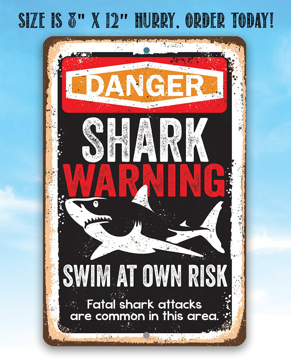 Amazon.com: Shark Warning Swim at Own Risk - Beach Sign Metal Sign