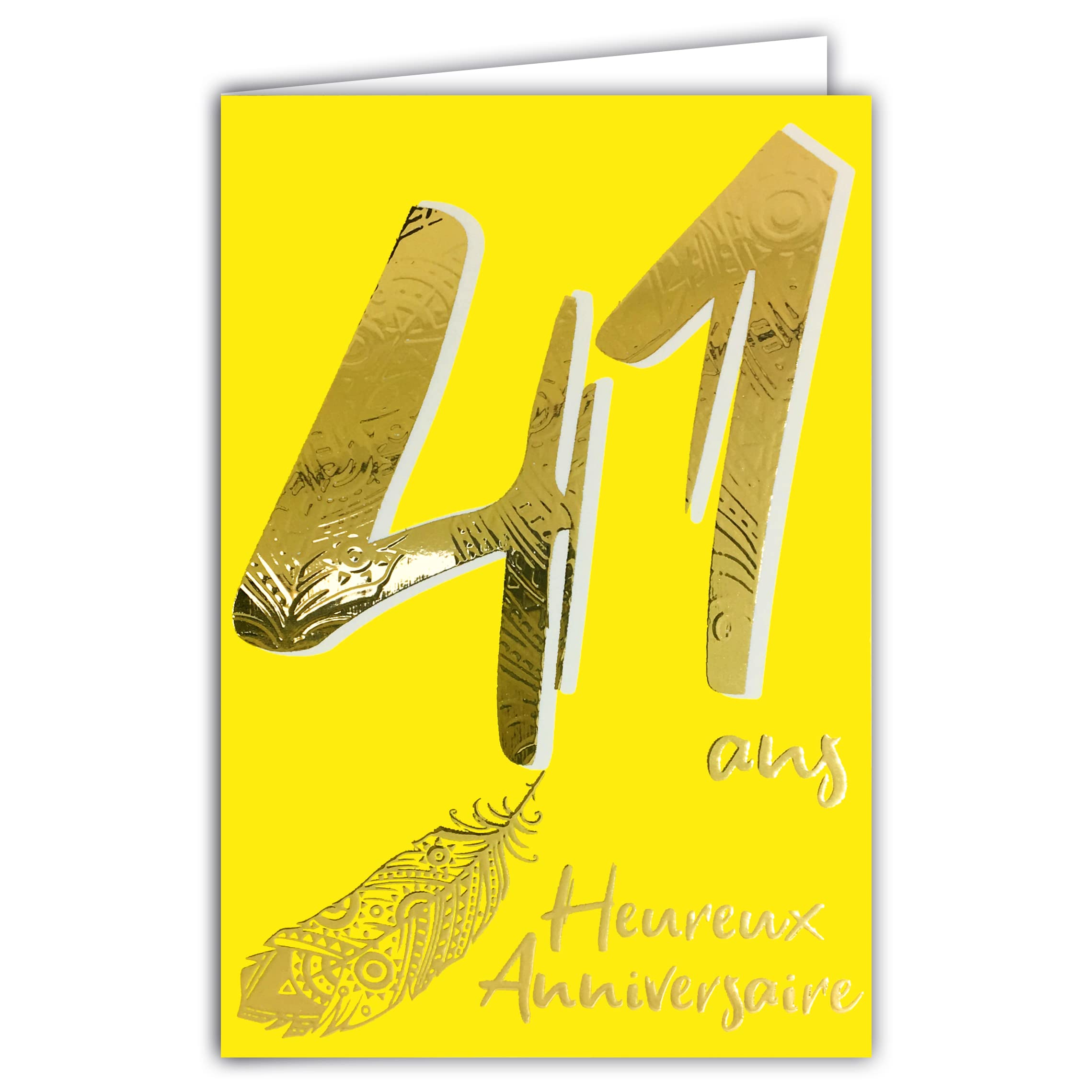 AFIE ColorAges 69-2441 41st Birthday Card in Shiny Gold Textured Embossed for Men and Women - Coloured Text Suitable for Age Inside - Envelope Included - Made in France - ColorAges 69-2441