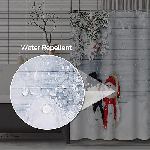 Miniatura 3 de Emvency Cortina de ducha con diseño de muñeco de nieve con diseño de muñeco de nieve, tela impermeable con 12 ganchos, 72 x 72 pulgadas