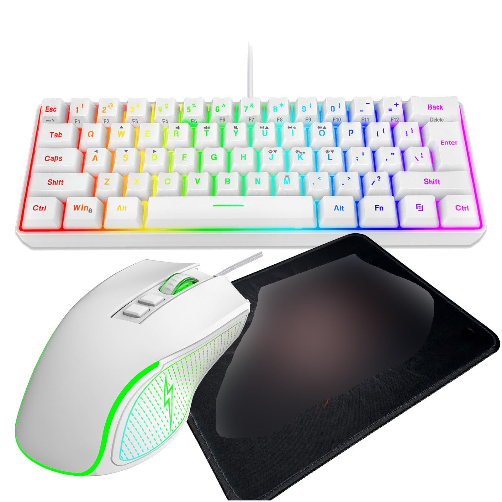 GOWENIC Tastiera da gioco RGB e mouse Combo con tappetino per mouse, design ergonomico con retroilluminazione personalizzabile, interruttori meccanici, tastiera da gioco, mouse cablato con tappetino