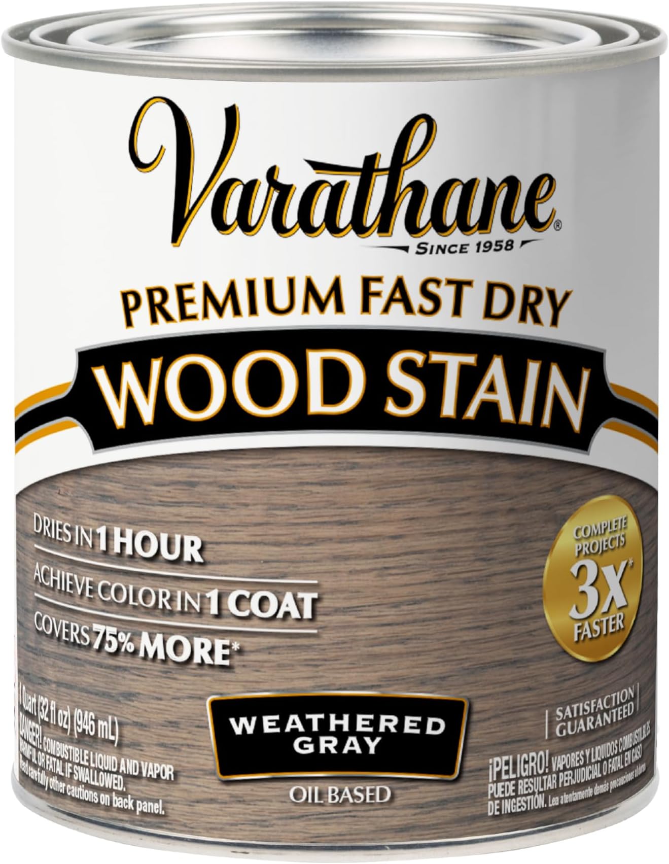 Rust-Oleum Varathane 269394 Premium Fast Dry Wood Stain, 32 Oz, Weathered Gray