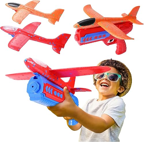 Dmsky 6 Pack Airplane Launcher Toys2 Flight Modes Airplane Toys with LauncherLED Foam Glider Catapult Plane ToysOutdoor Flying Toys for Kids