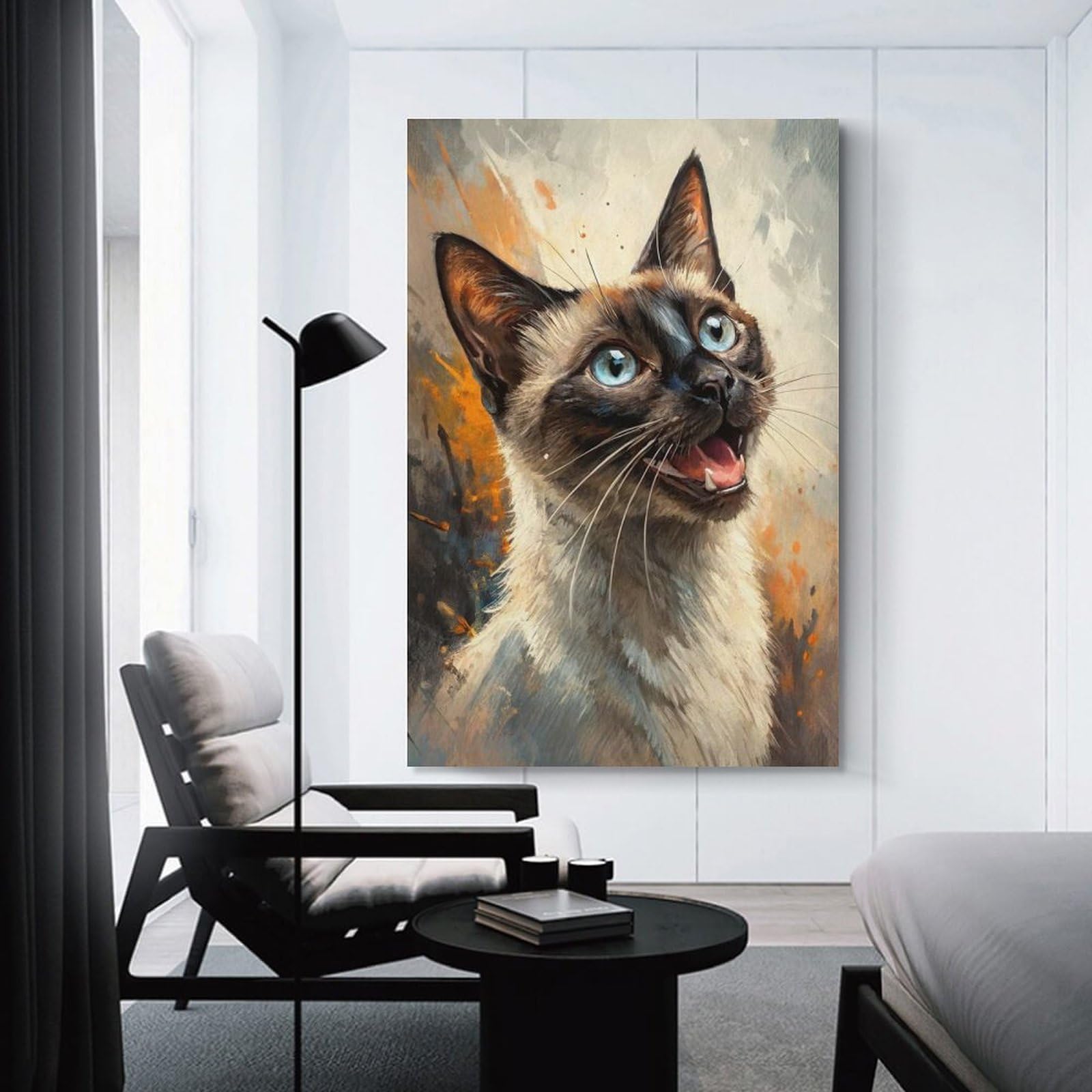 Junmoney Siamese Cat Portrait Canvas Art Print, 16x24inch(40x60cm), for Wall Displays, Bedrooms Or Room Updates, Home Wall Art for Statement Displays