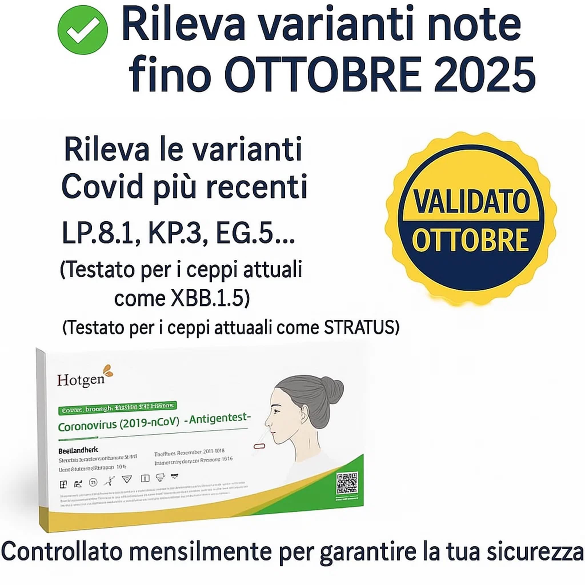 Hotgen 5 x Tamponi Covid 19 Rapido 2024 Nasale, Kit Rapido Tampone Test Antigenico Rapido, Validato per Varianti 2024, Singolarmente Imbustati 5 Test