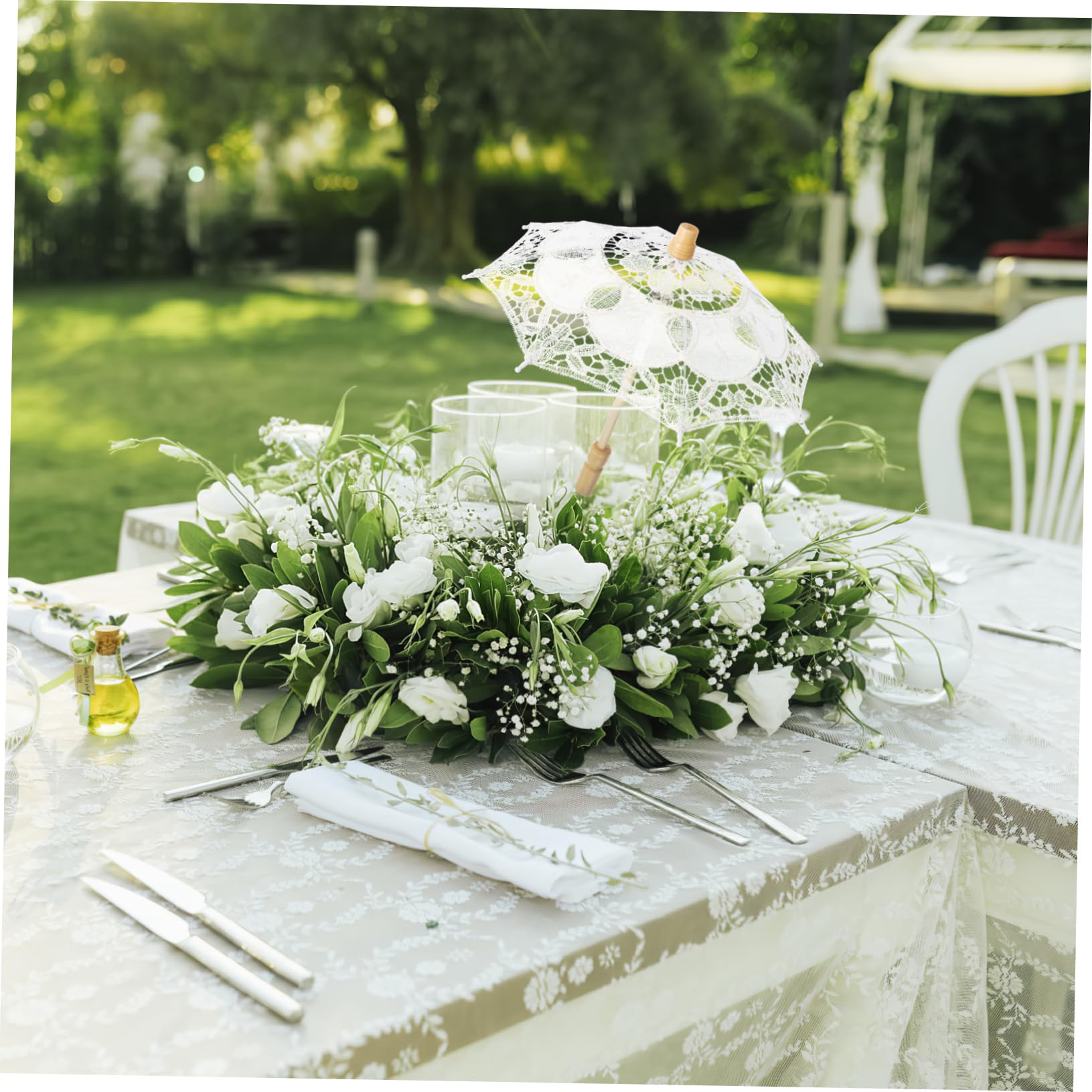 SOIMISS 4stücke Hochwertiger Eleganter Spitzenschirm Für Hochzeiten Und Fotografie Weißer Handgefertigter Regenschirm Mit Wunderschöner Stickerei Und Ergonomischem Griff Für Braut Und