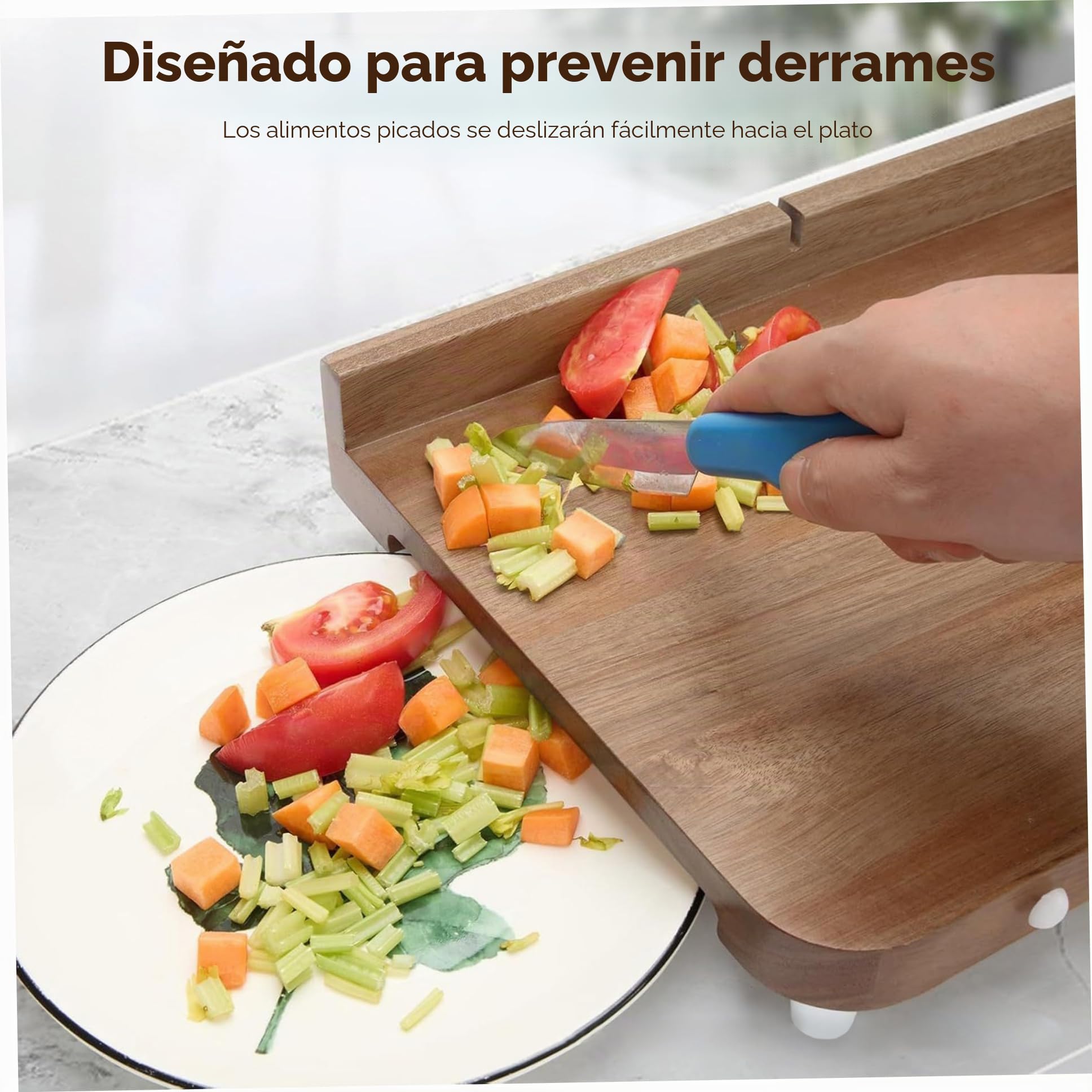 Tabla de cortar adaptable con una sola mano, tabla de cortar de madera para discapacitados con púa, parte inferior antideslizante y superficie lisa para verduras, frutas, carne, corte adapta