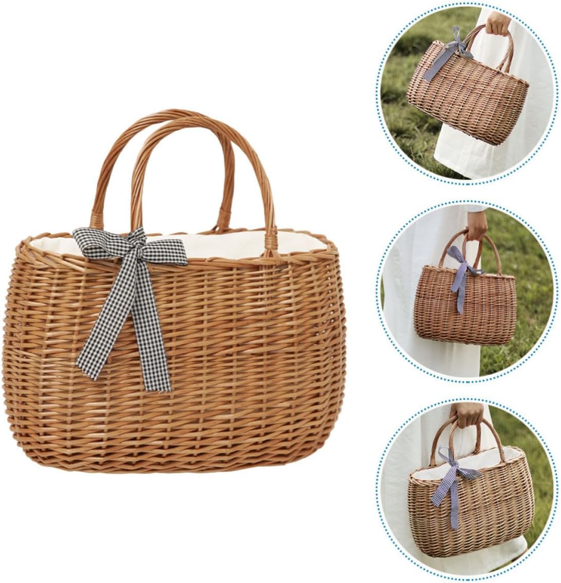 Luxshiny Hand Woven Rattan Flower Basket for Shopping and Storage Use