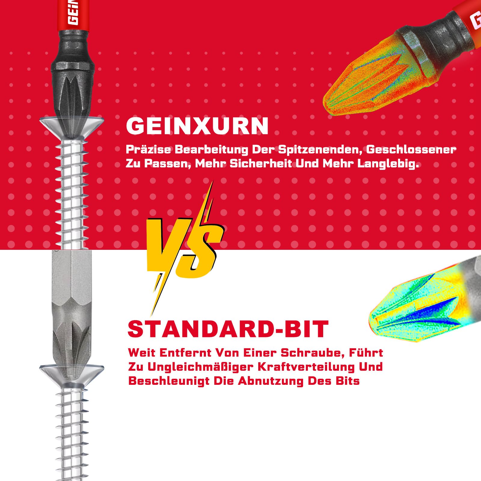 Geinxurn 68tlg. Schlagfester Schrauberbitsatz (PH-, TX-, PZ-, SL-, Hex-), 1/4 zoll Sechskantschaft S2 Legierter Stahl Bit Set mit 75mm Magnetische Bit-Halter