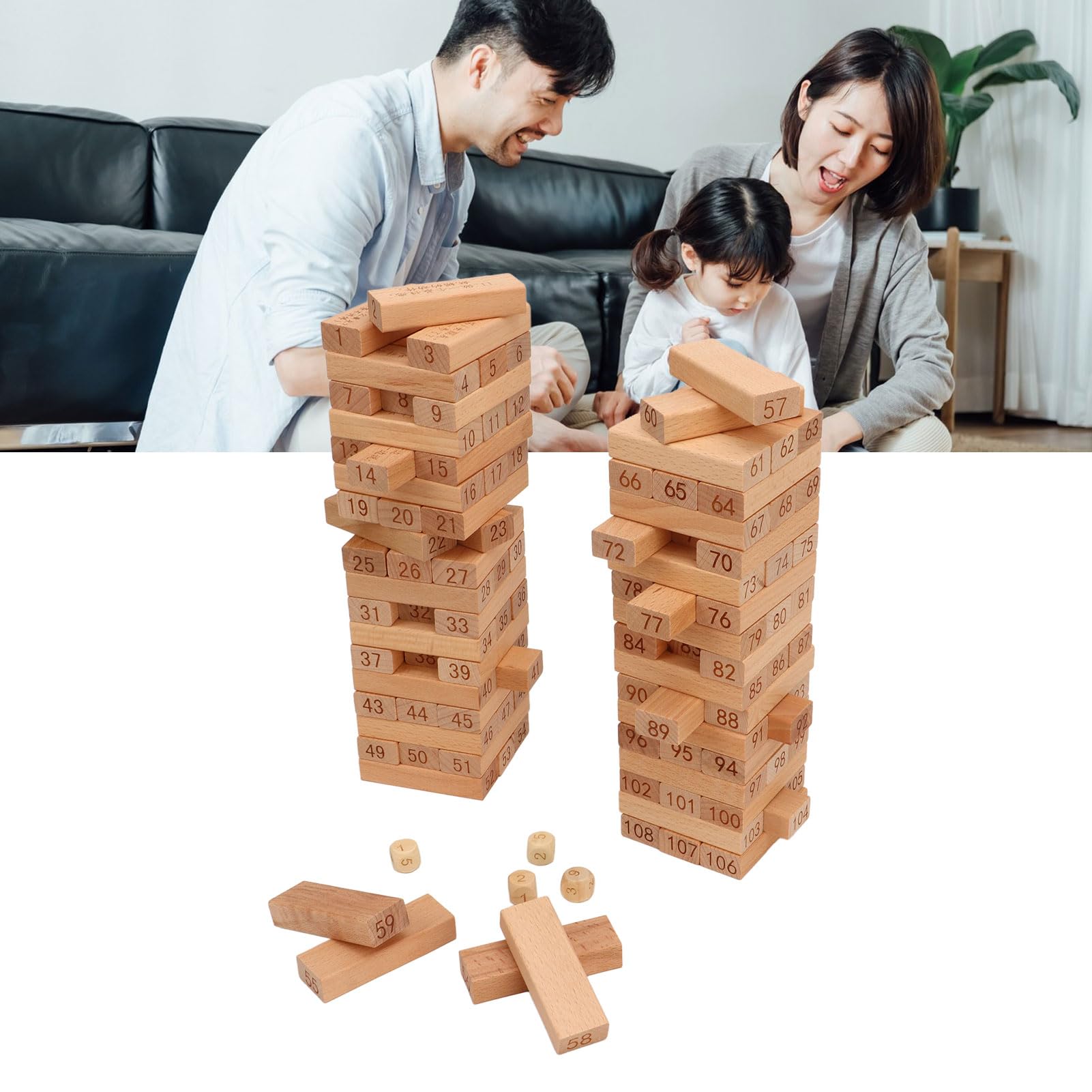 EMUKOEP Gioco con Blocchi di Legno Gioco da Tavolo con Blocchi Cadenti per Divertenti Riunioni di Famiglia per Bambini di età Superiore a 3 Anni Materiale in Faggio