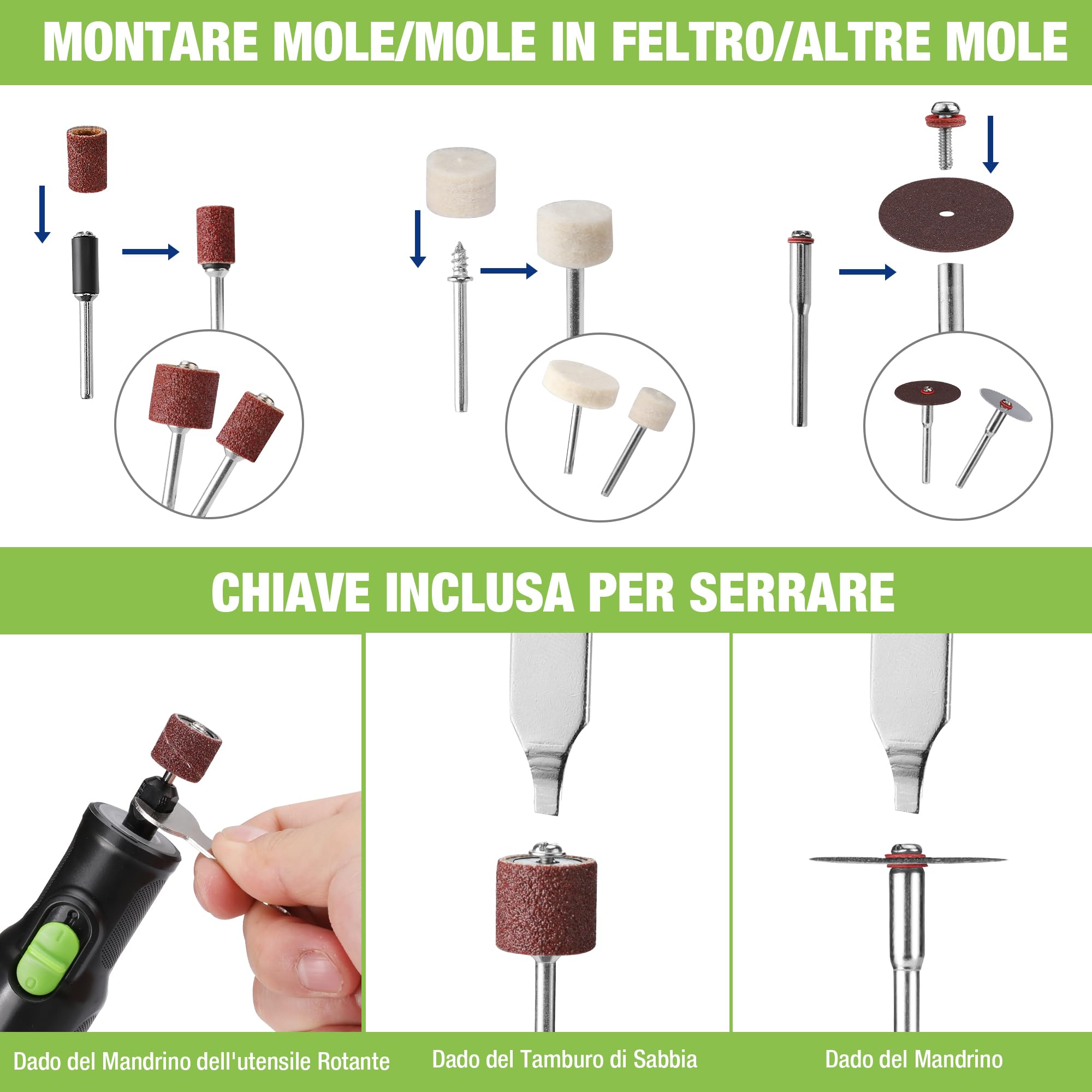 WORKPRO Utensile Rotante 7,2 V con 117 Accessori, Mini Trapano 6 Velocità 30000 giri/min, Borsa di Stoccaggio