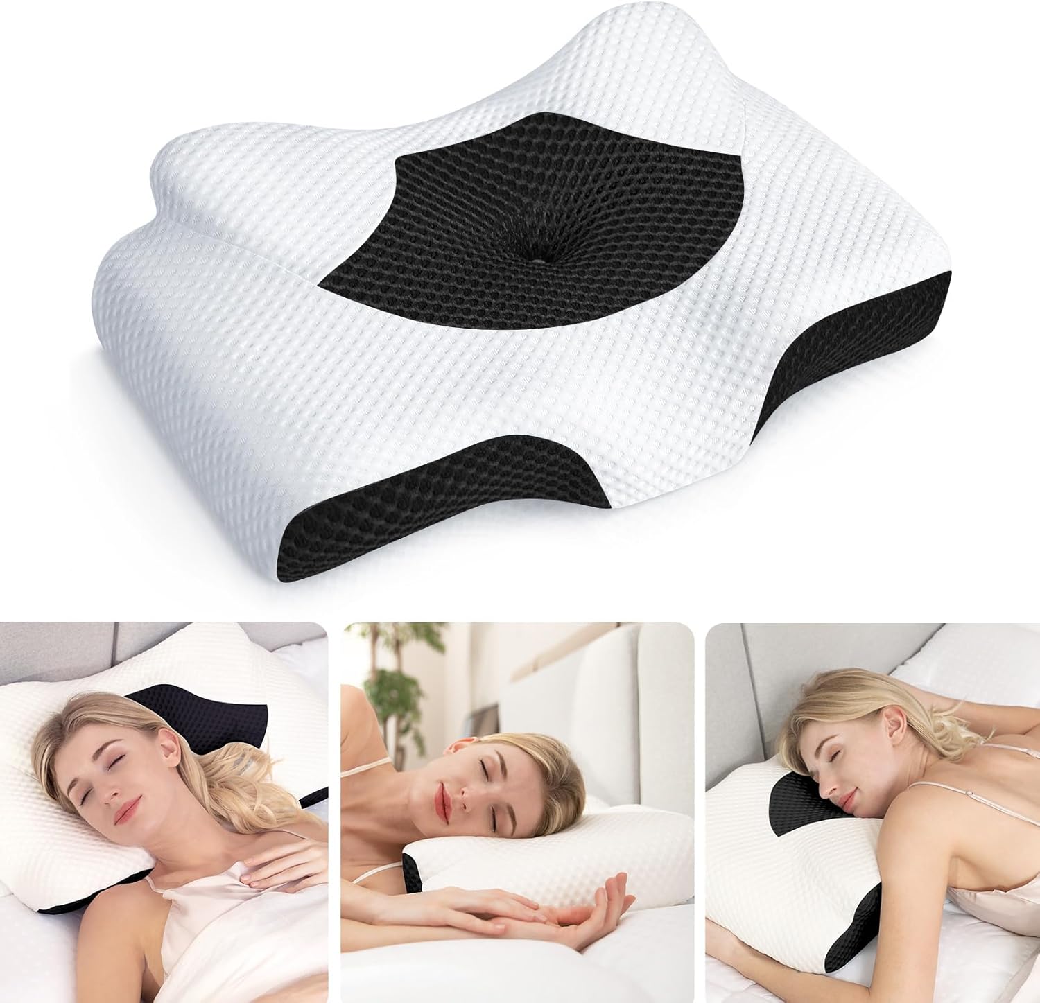 Osteo Cervical Pillow for Neck Pain Relief, Hollow Design Odorless Memory Foam Pillows with Cooling Case, Adjustable Orthopedic Bed Pillow for Sleeping, Support for Side Back Sleepers Standard High(24.5*16.5*5.2/4.1 inches) Black
