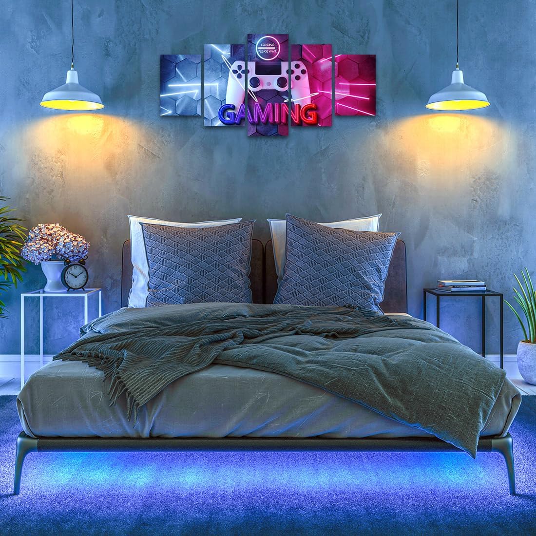 Merrleem Gaming Symbol Wall Art Pictures, Gamer Art Print, Teen Boys Game Room Bedroom Wall Decor, Game Controller Decoration (Large, Wrapped Canvas) - Image 4