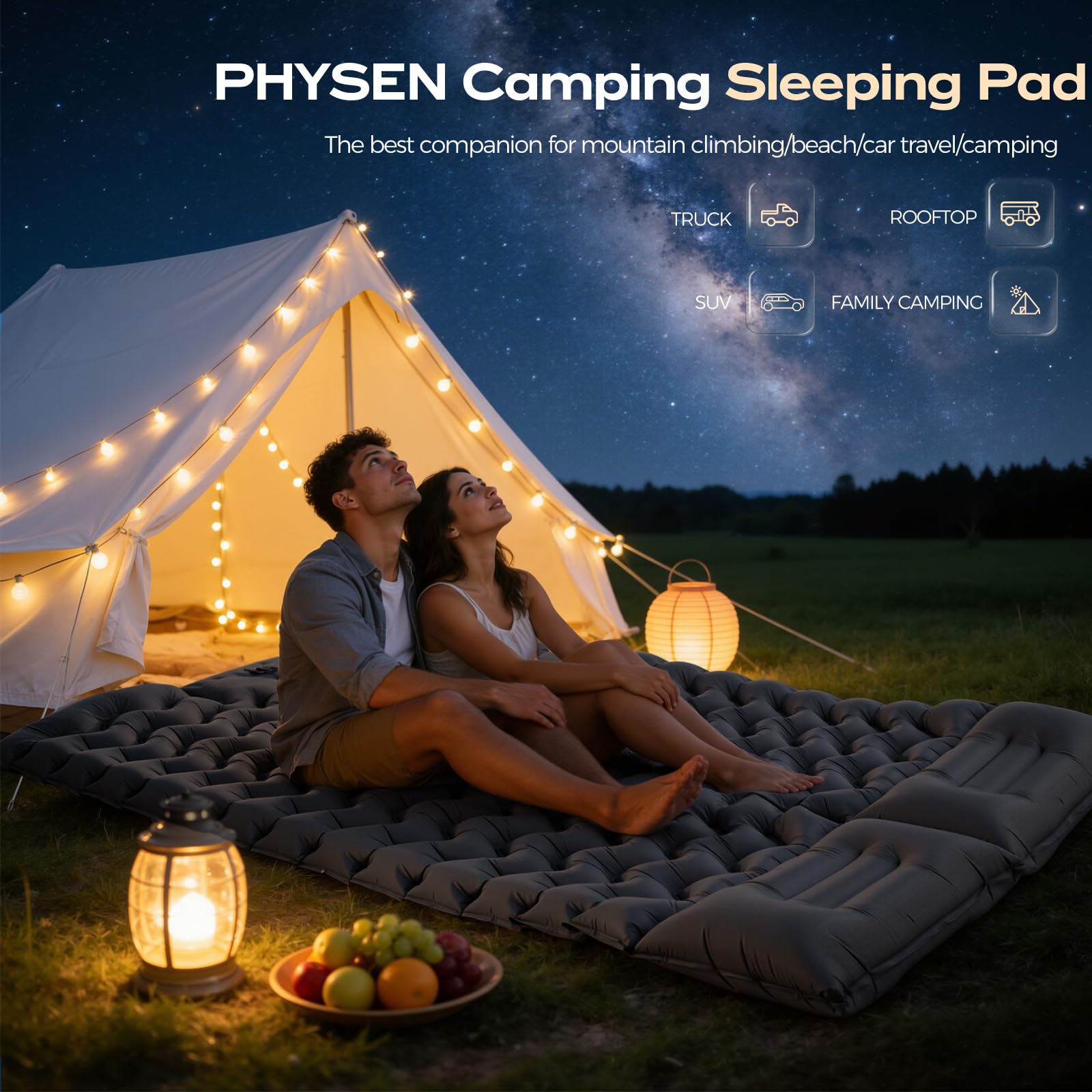 PHYSEN Colchón Hinchable para Acampada 2 Personas 196 x 130 cm Impermeable Bomba de Pie