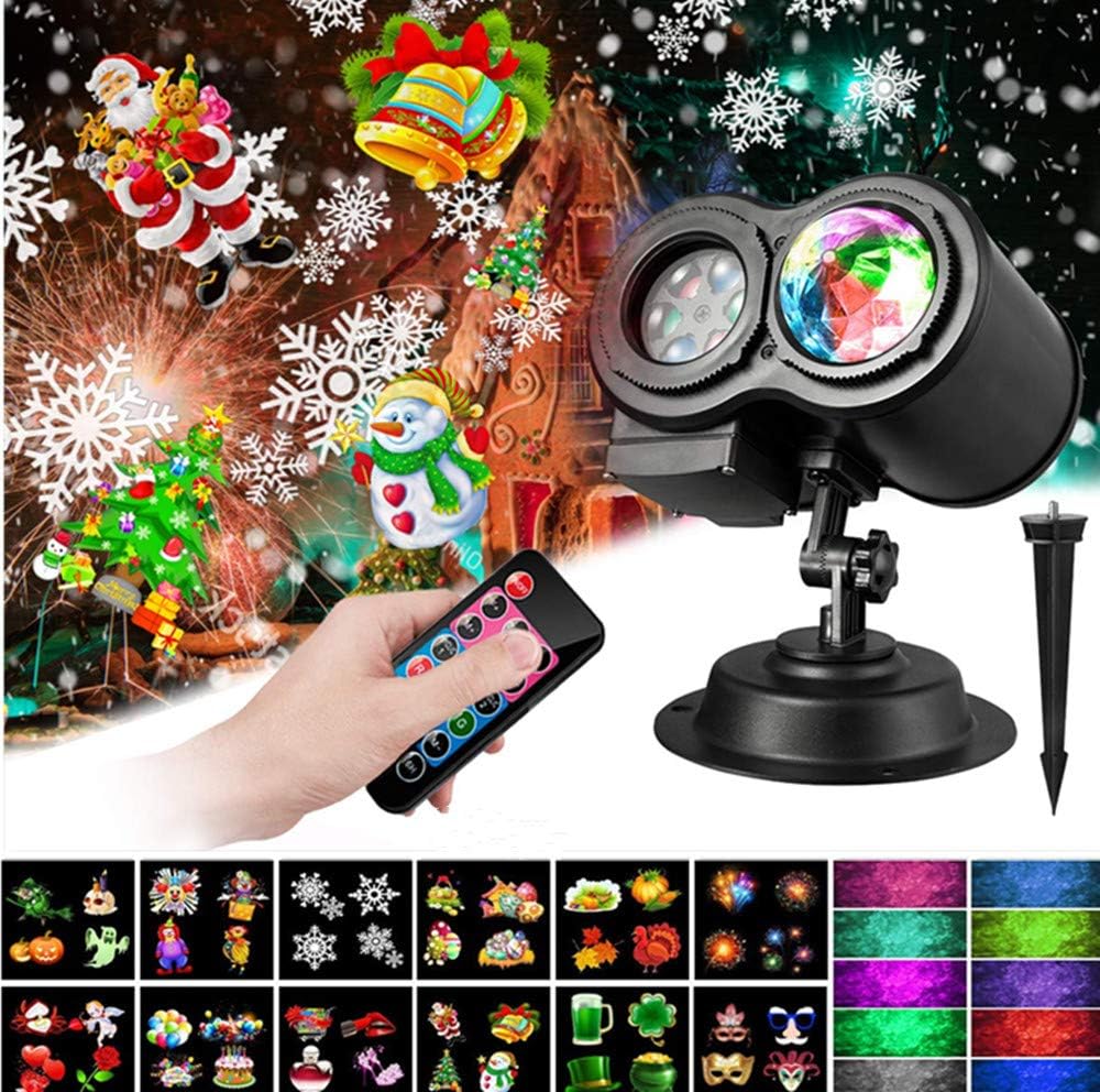 Christmas Light Projector, Water Wave Projector Christmas Lights, 2 in 1 Moving Patterns&Ocean Wave Light Projector, Waterproof Outdoor Indoor Xmas Theme Party Night Light Decor, 12 Slides 10 Colors