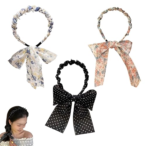 3 Pack Elegant High Cranium Hairband - Non-Slip Floral Bow