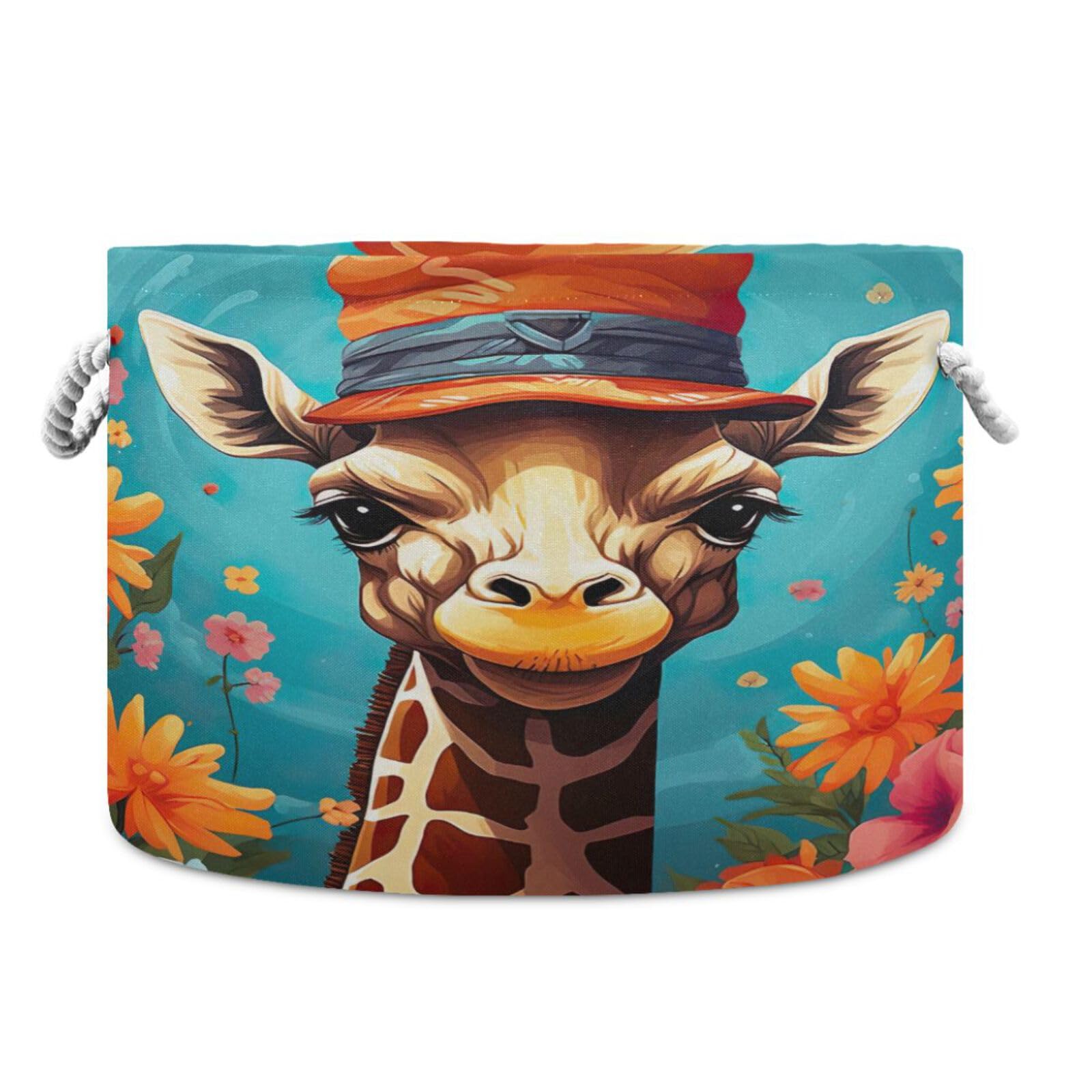 Round Cute Giraffe Flower Storage Basket Large Organizer Bin Laundry Hamper Toy Storage Basket with Handle for Nursery Clothes Toys 202b4193