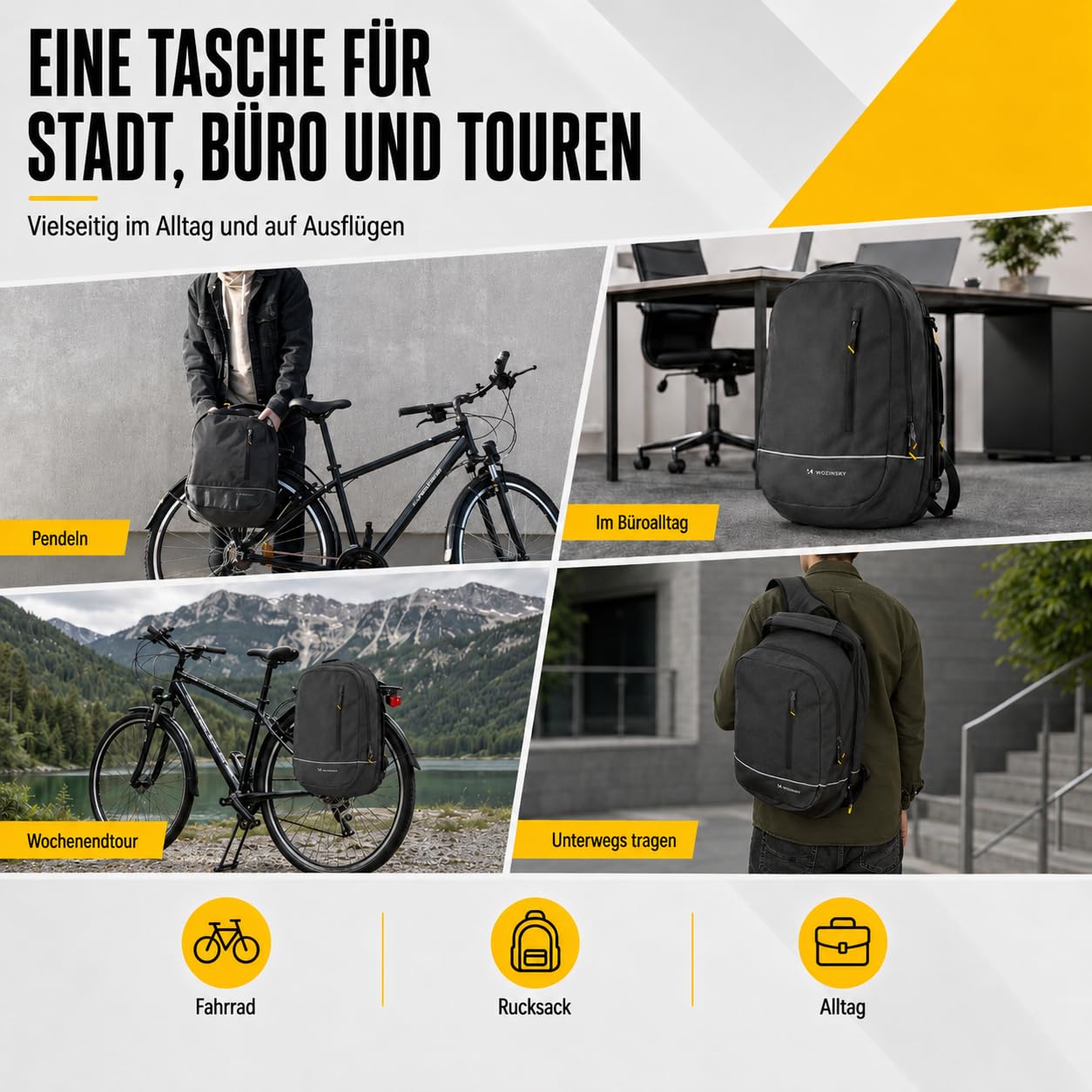 WOZINSKY Sacoche de vélo 2 en 1 pour porte-bagages arrière - Étanche - 30 l