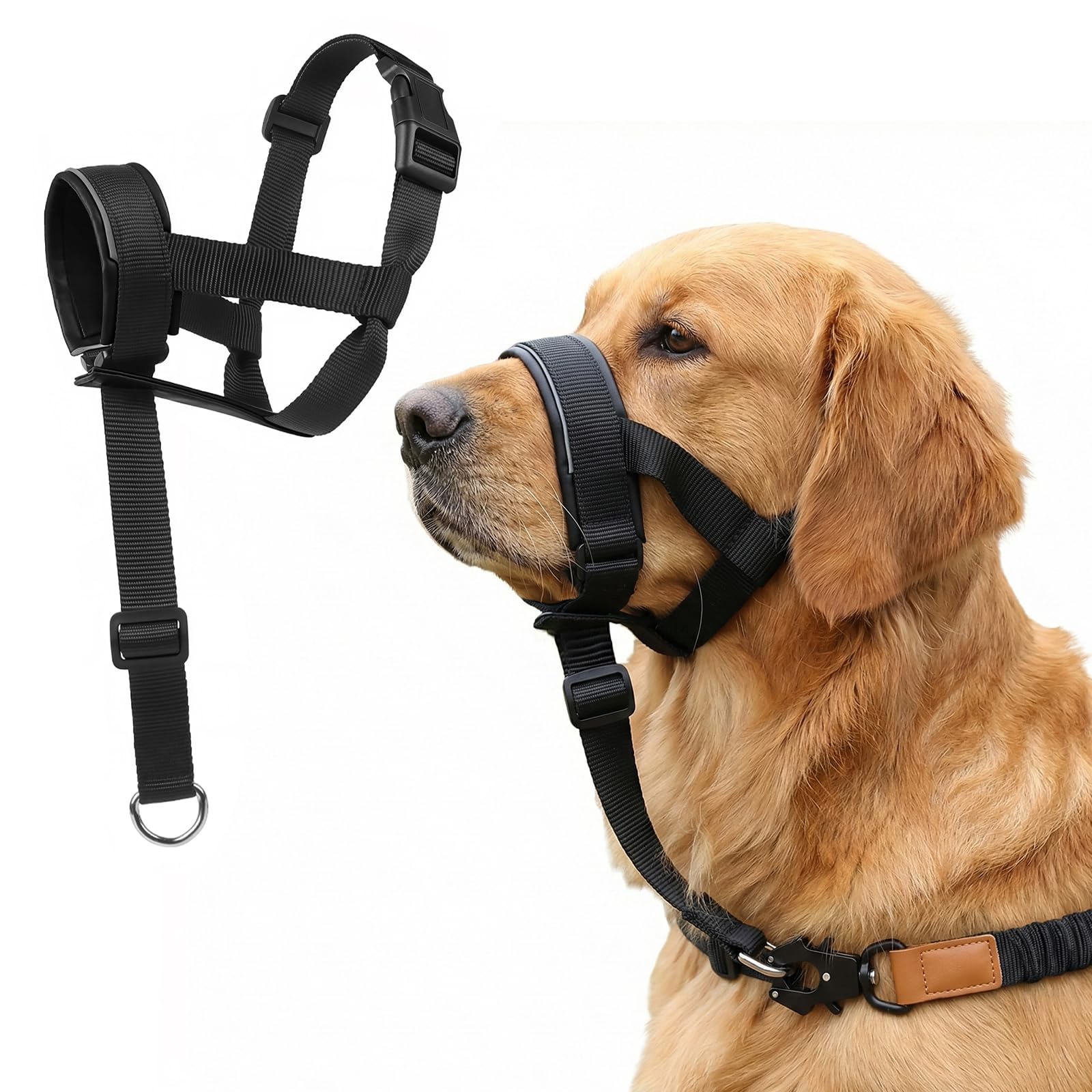 LIWEGHT Dog Head collar, Dog Head Halter No Pull Collar Gentle Leader for Dogs Adjustable Reflective Strap to Stop Pulling with Leather Pads,Dog Training Collar for Large Dogs(M)