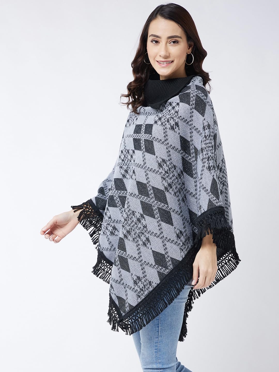 Pivl Wool Blend Poncho-Grey Mix - Image 3 thumbnail