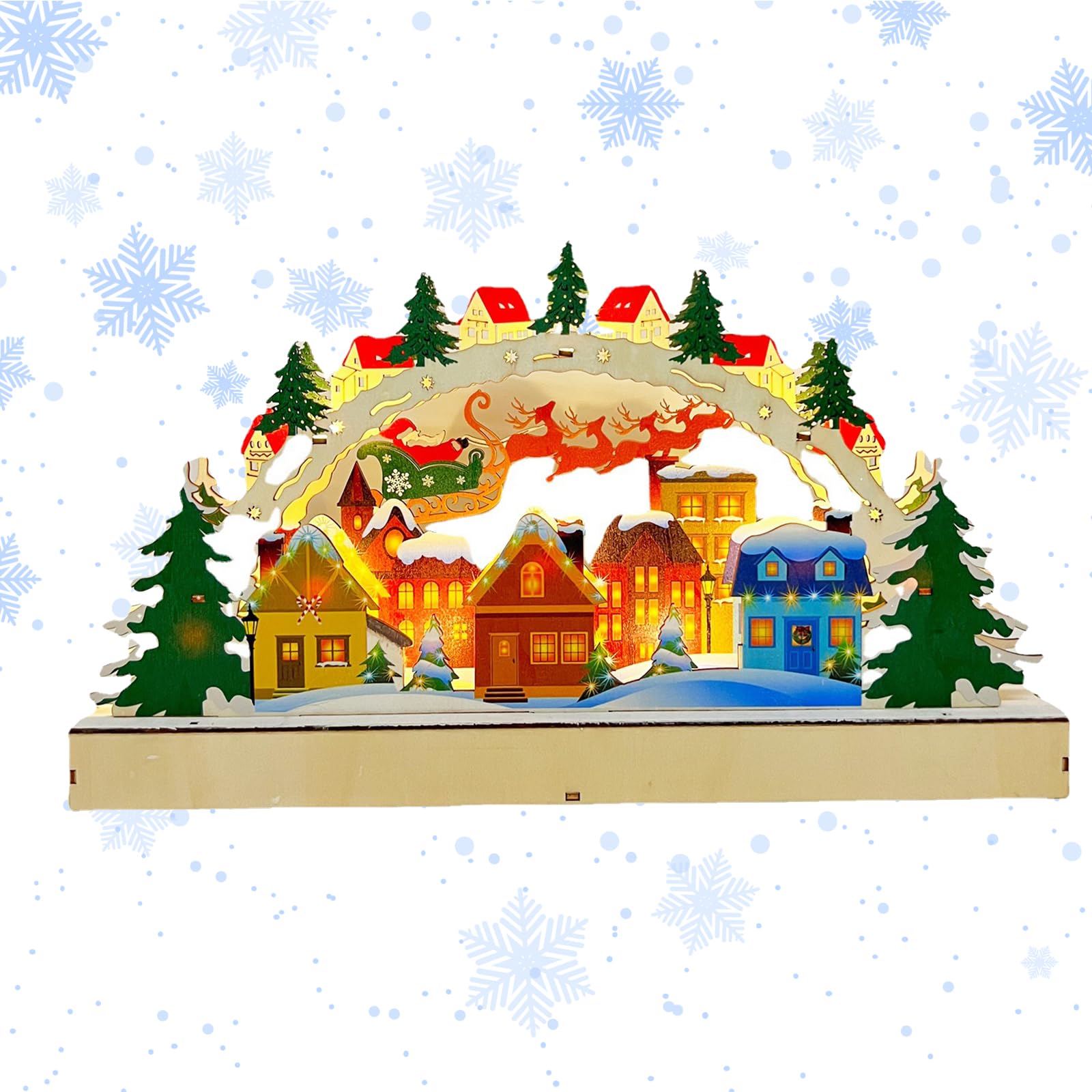 Luci di Natale Scene Festive in Legno Luci per Ponti di Natalizio Villaggio di Natale Luci LED Nelle Casette Lampada LED Decorazione Natalizia Scena di Neve Invernale di Strada Illuminata per Finestre