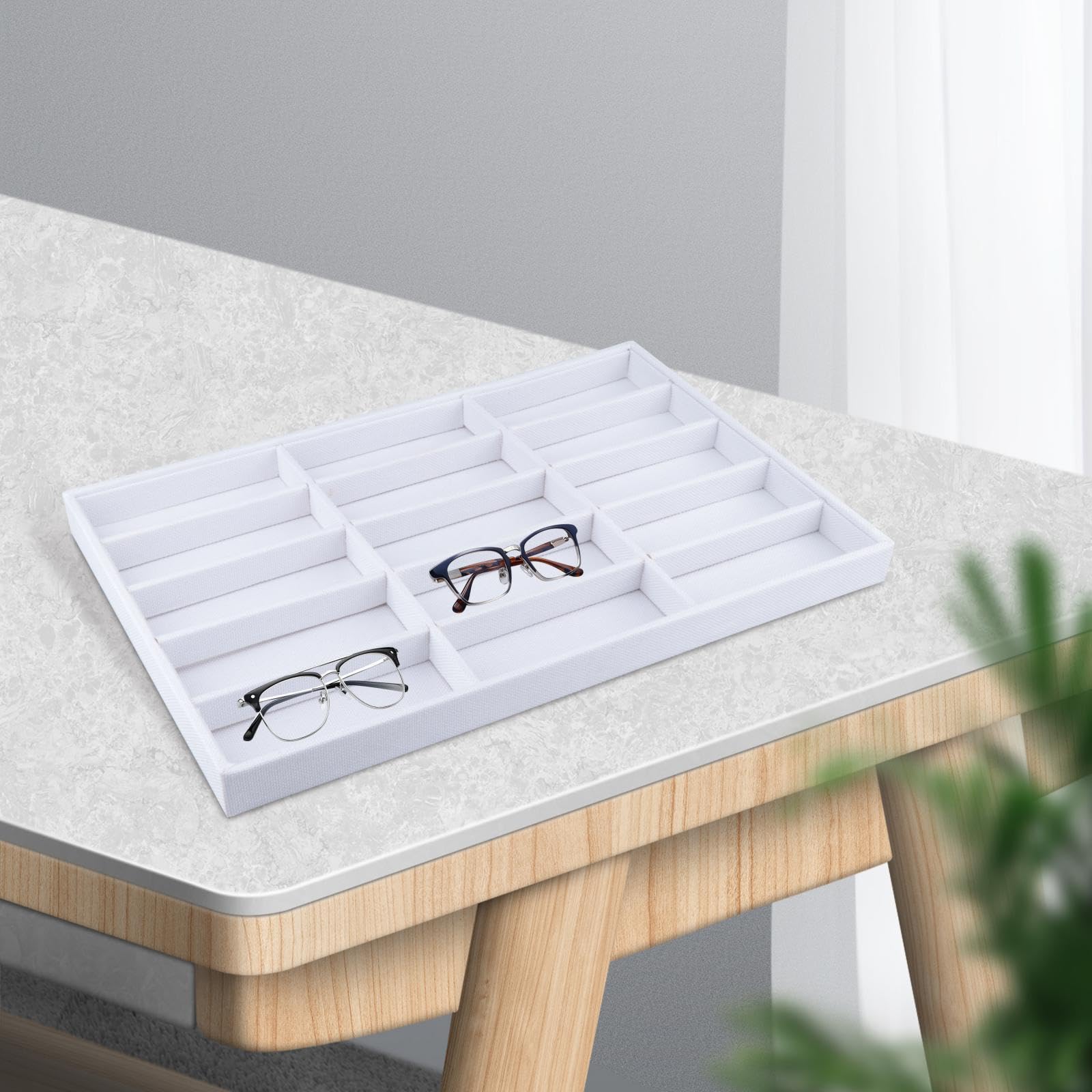 Bandeja de visualización de gafas, caja de almacenamiento de gafas, 15 ranuras, organizador de gafas de sol, organizador de joyas para tienda, dormitorio