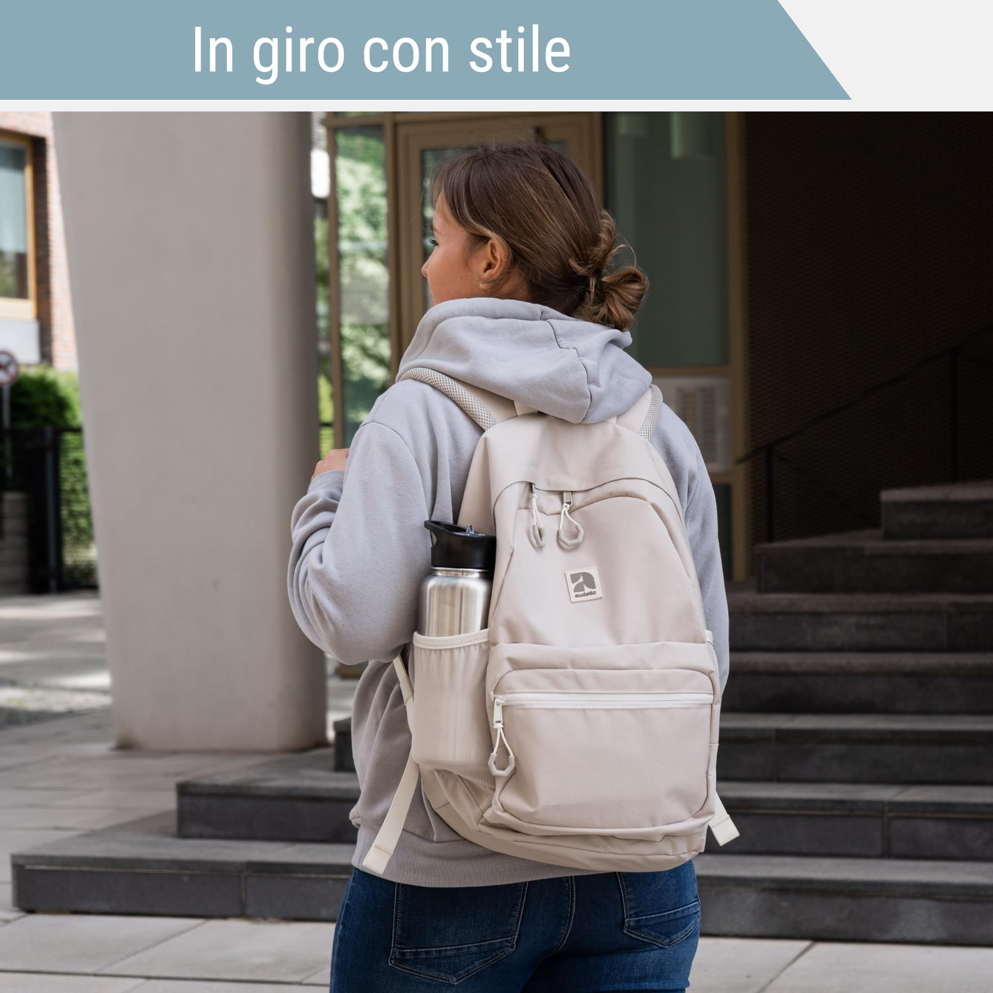AUDETIC Zaino Donna e Uomo Nero - Flex - Zainetto Grande Ragazza e Ragazzo per Scuola Media, da Viaggio, Lavoro - Scomparto PC Portatile - Impermeabile