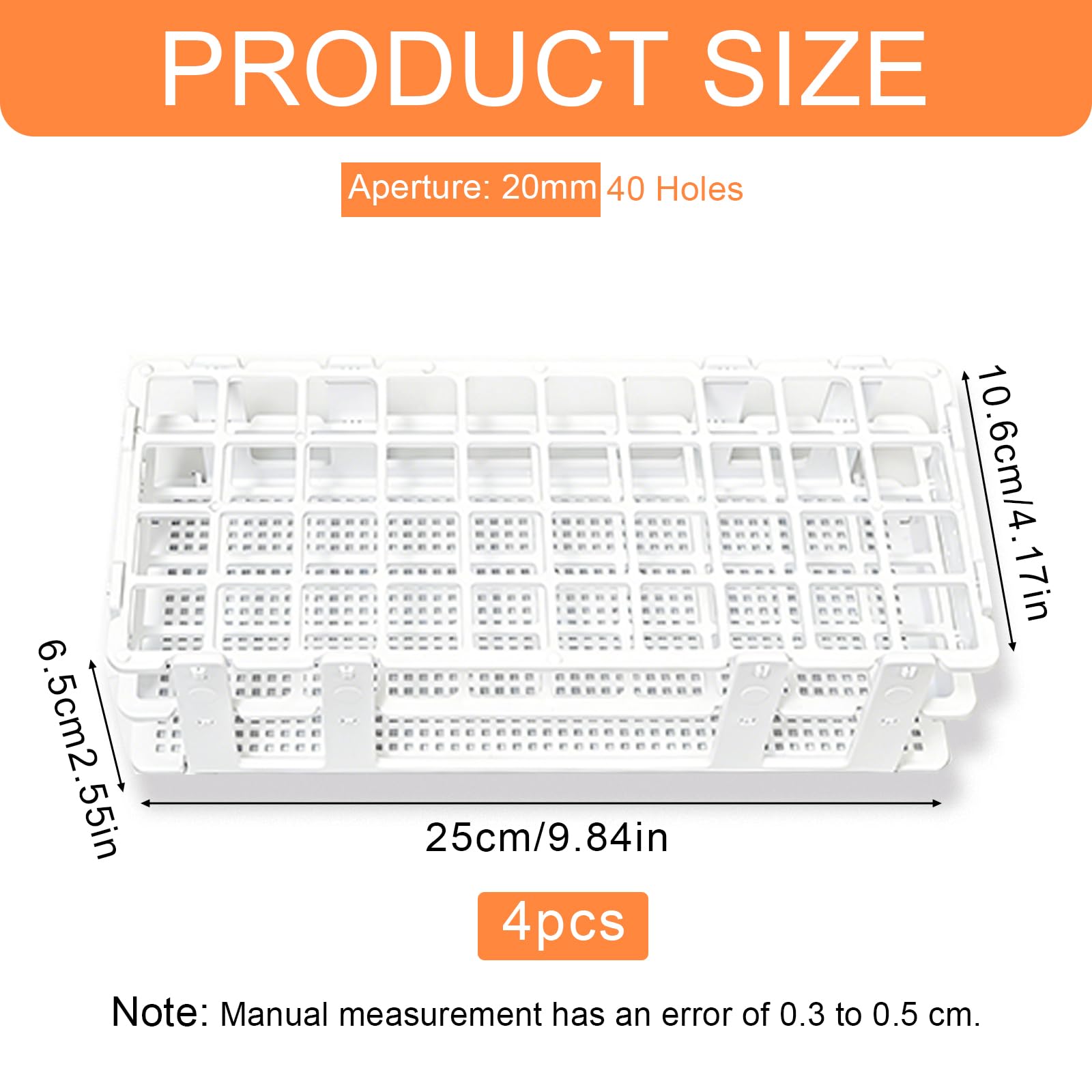 Rastrelliera per Provette 40 Posti 20 mm Porta Provette in Plastica Rimovibile per Laboratorio Chimica