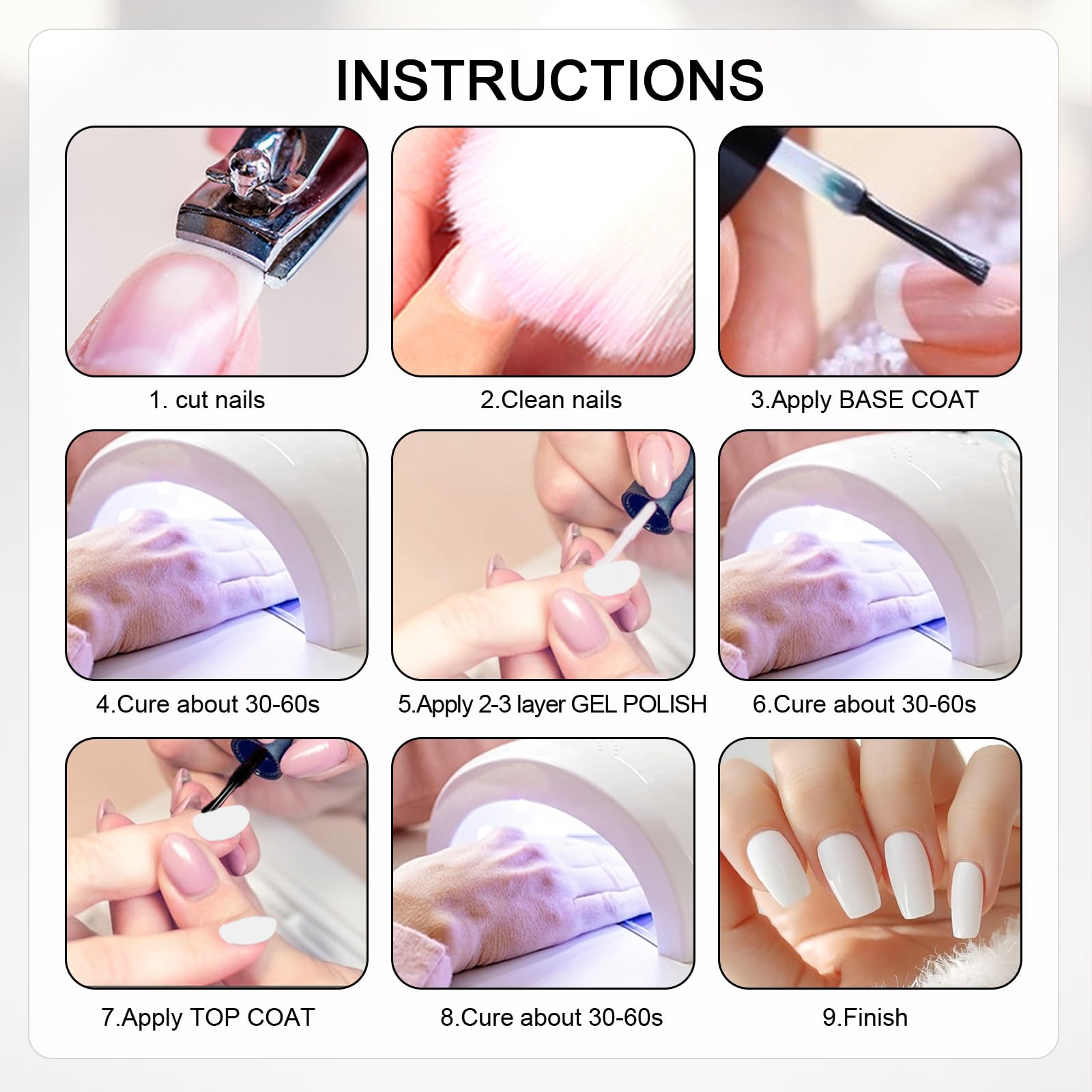 INPING Pintauñas Semipermanentes, TPO-FREE HEMA-FREE, Blanco Esmaltes Semipermanentes de Uñas en Gel UV LED Gel Nail Polis Uñas Diy Manicura Nail Art Set, 7 ML — view 6